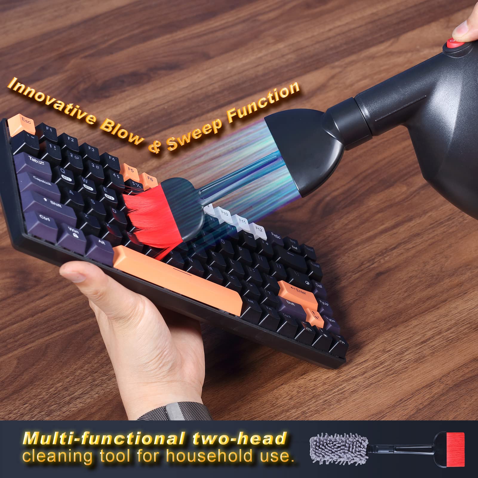 500W Electric Air Duster for Electronics - 31m/s High-Powered Cordless Keyboard Cleaner with Anti-Static Brush | 70% Quieter Than Compressed Air Cans | Reusable Air Blower for PC, Laptop, Camera & Office Cleaning