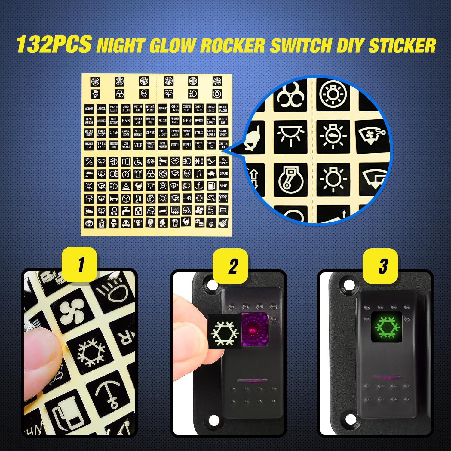 3 Gang 5 Pin ON/Off Rocker Switch Panel - Purple Waterproof Toggle Switch for Marine, RV, Truck & Boat Electrical Systems