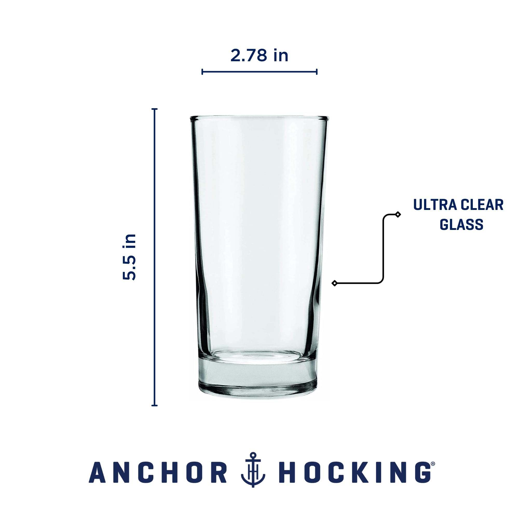 Anchor Hocking Heavy Base Drinking Glasses Set - 12 oz Tumbler Glasses, Set of 12 - Durable Glass Cups for Iced Coffee, Cocktails & Everyday Use at Home, Bar or Restaurant