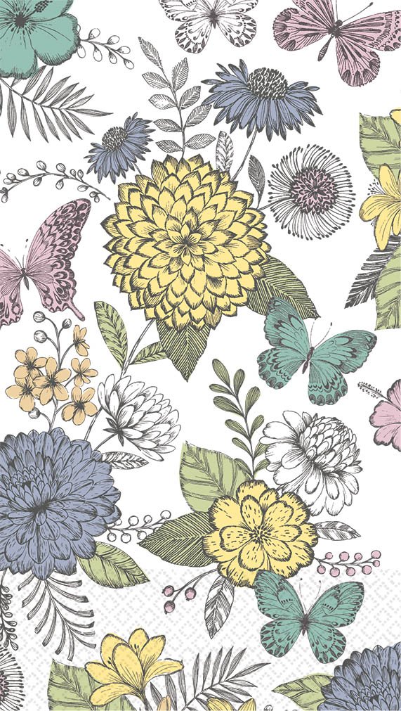 Amscan Butterfly Sketch Disposable 2 Ply Paper Guest Towels - 16 Piece Pastel Colored Tableware Set (8