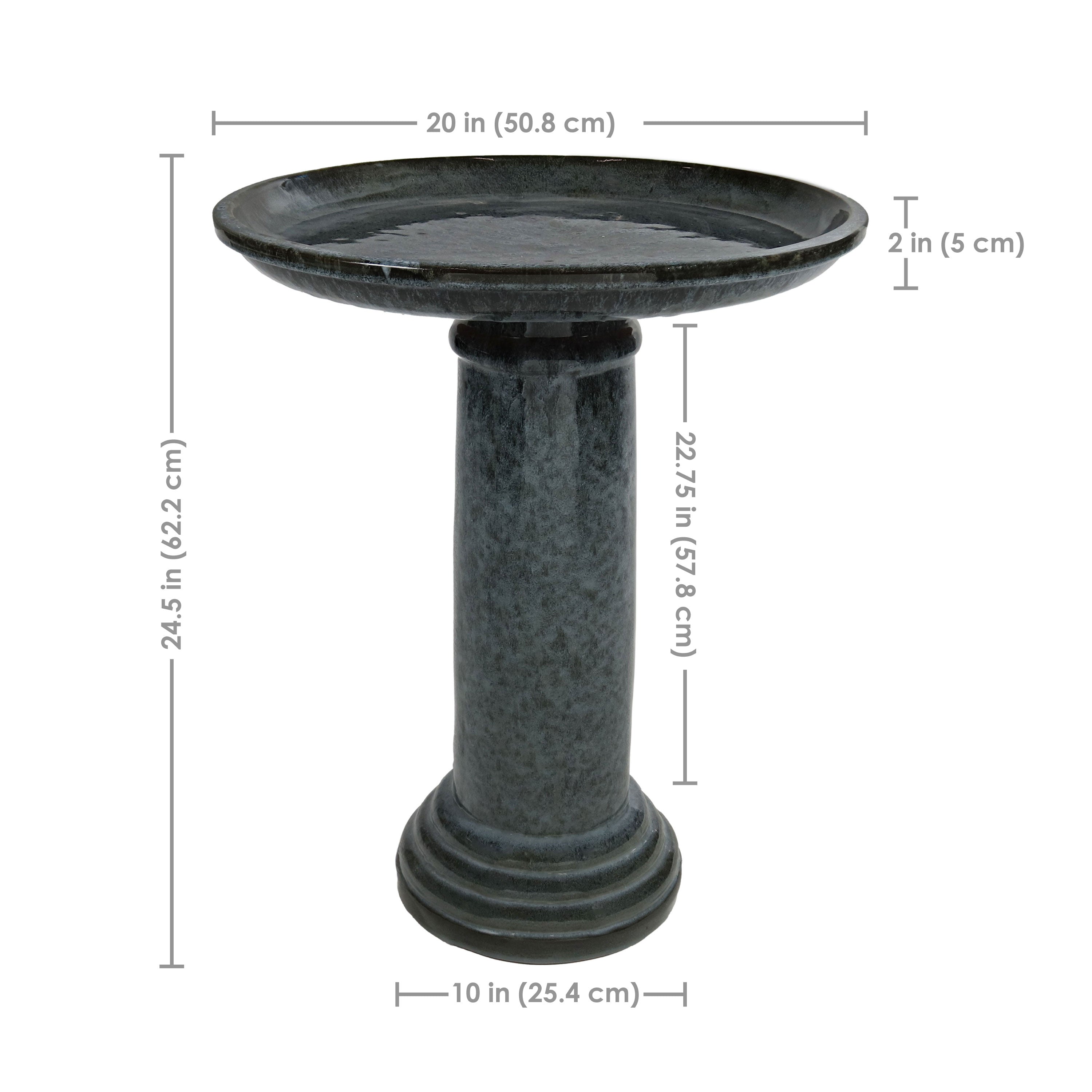 Sunnydaze Toulon Outdoor Ceramic Bird Bath - Black Mist - 24.5 Inch Height - Elegant Garden Decor for Birds & Patio Aesthetics
