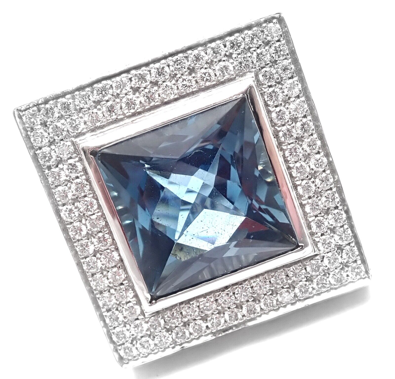 Authentic Pasquale Bruni 18K White Gold Diamond & London Blue Topaz Statement Ring for Women | Luxury Bridal Jewelry & Anniversary Gift | Perfect for Weddings, Engagements & Special Occasions