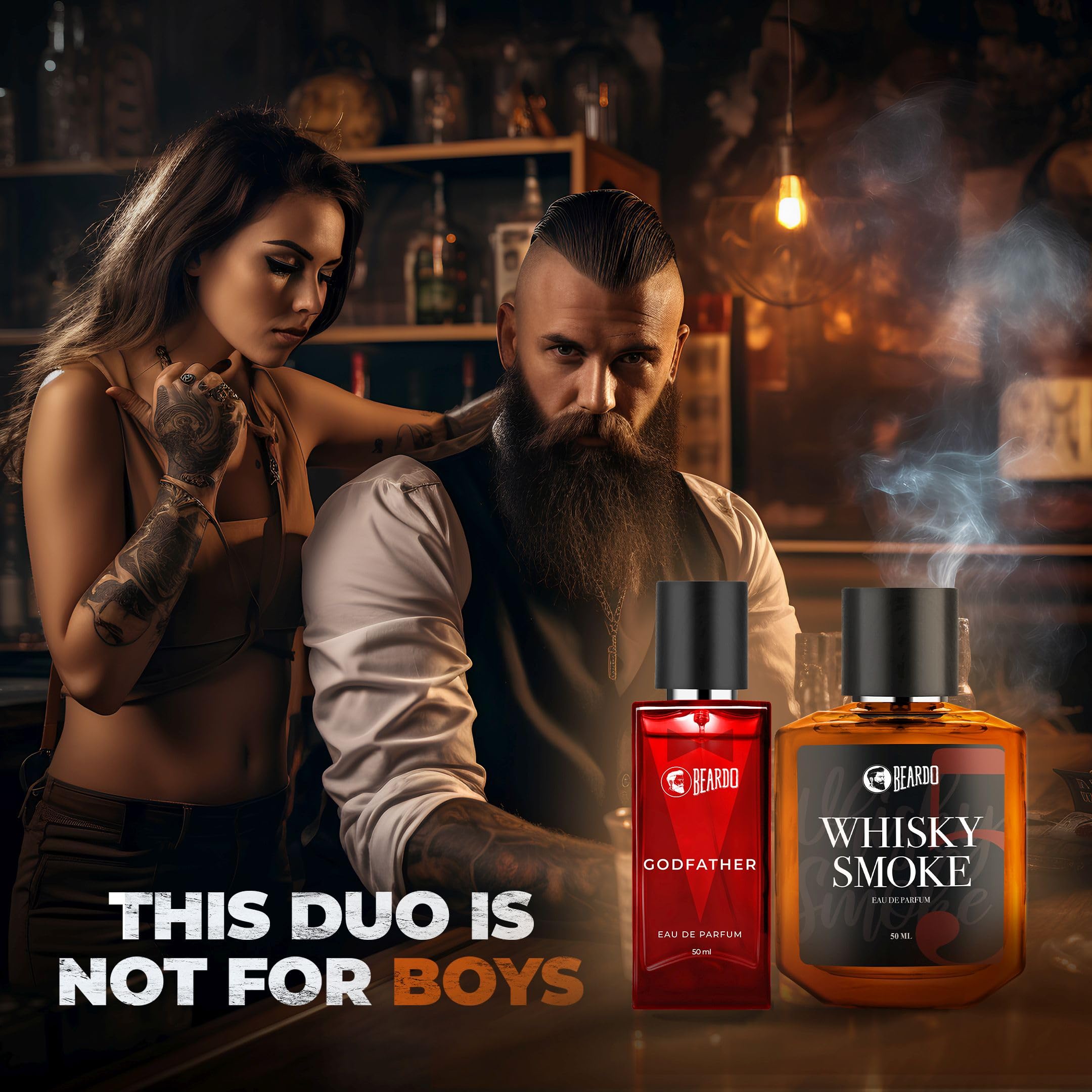 BEARDO Men's Whisky Smoke & Godfather Cologne Gift Set (50ml x 2) - Spicy Woody Oudh & Aromatic Fragrance for Men - Long Lasting Eau de Parfum - Perfect Gift for Husband, Boyfriend, Father's Day & Special Occasions - Date Night, Office Wear & Evening Events