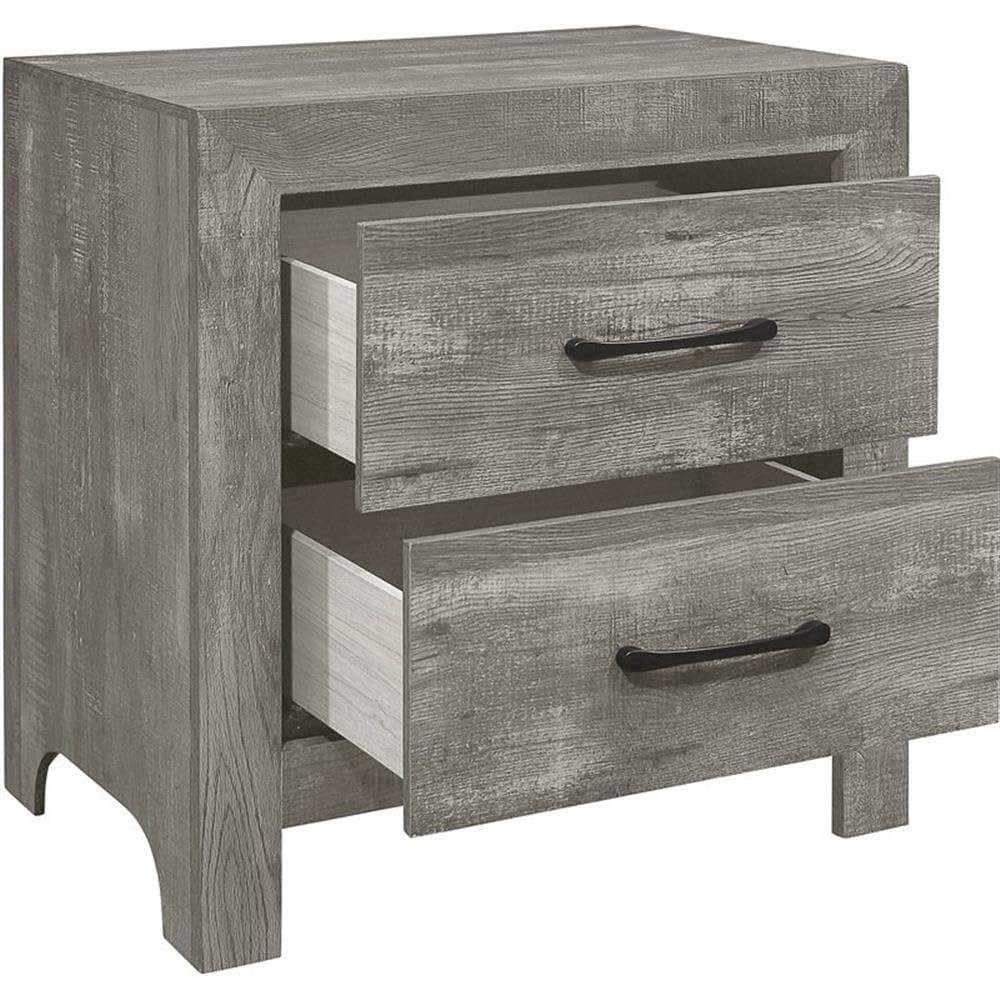 Pemberly Row Gray Wood 2-Drawer Nightstand - Bedside Table for Bedroom, Living Room, or Guest Room Storage