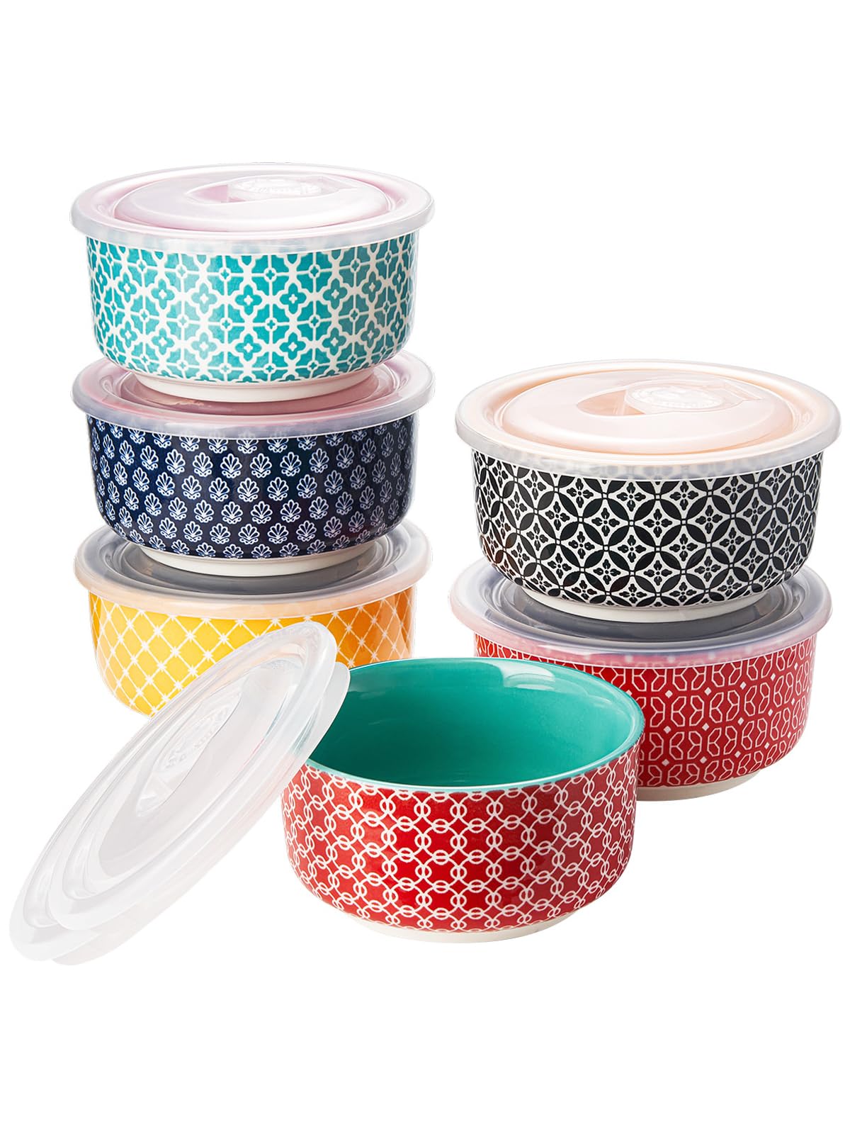 DOWAN 6 oz Ceramic Ramekins with Lids - Oven Safe Baking Dishes for Creme Brulee, Souffle, Custard, Pudding, Ice Cream - Set of 6 Vibrant Color Mini Bowls - Perfect for Desserts, Dips & Party Serving