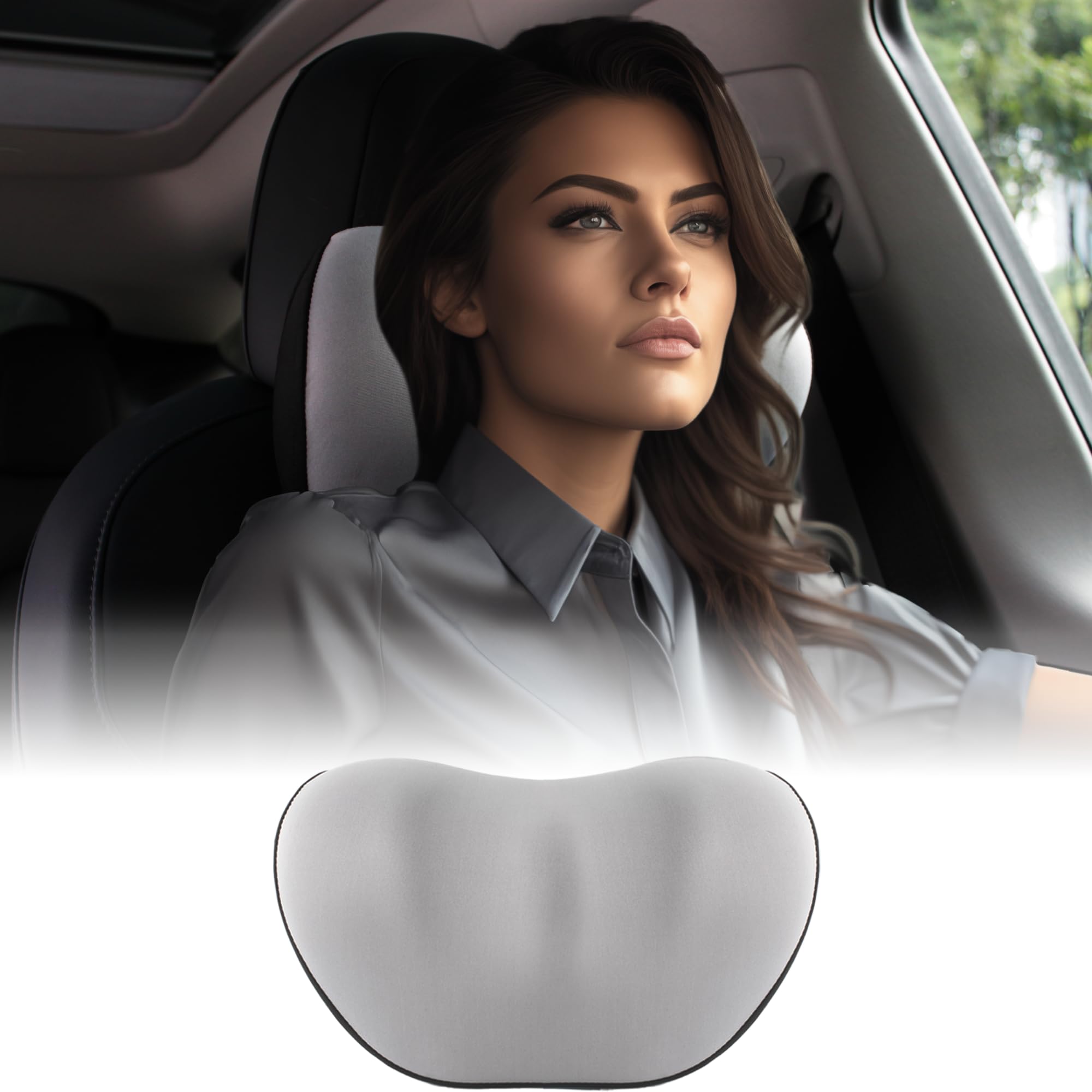 Tesla Model 3 & Y Headrest Pillow - Memory Foam Neck Support Cushion with Breathable Fabric for Pain Relief & Comfort - Perfect for Long Drives & Road Trips - Gray (1 Pack)