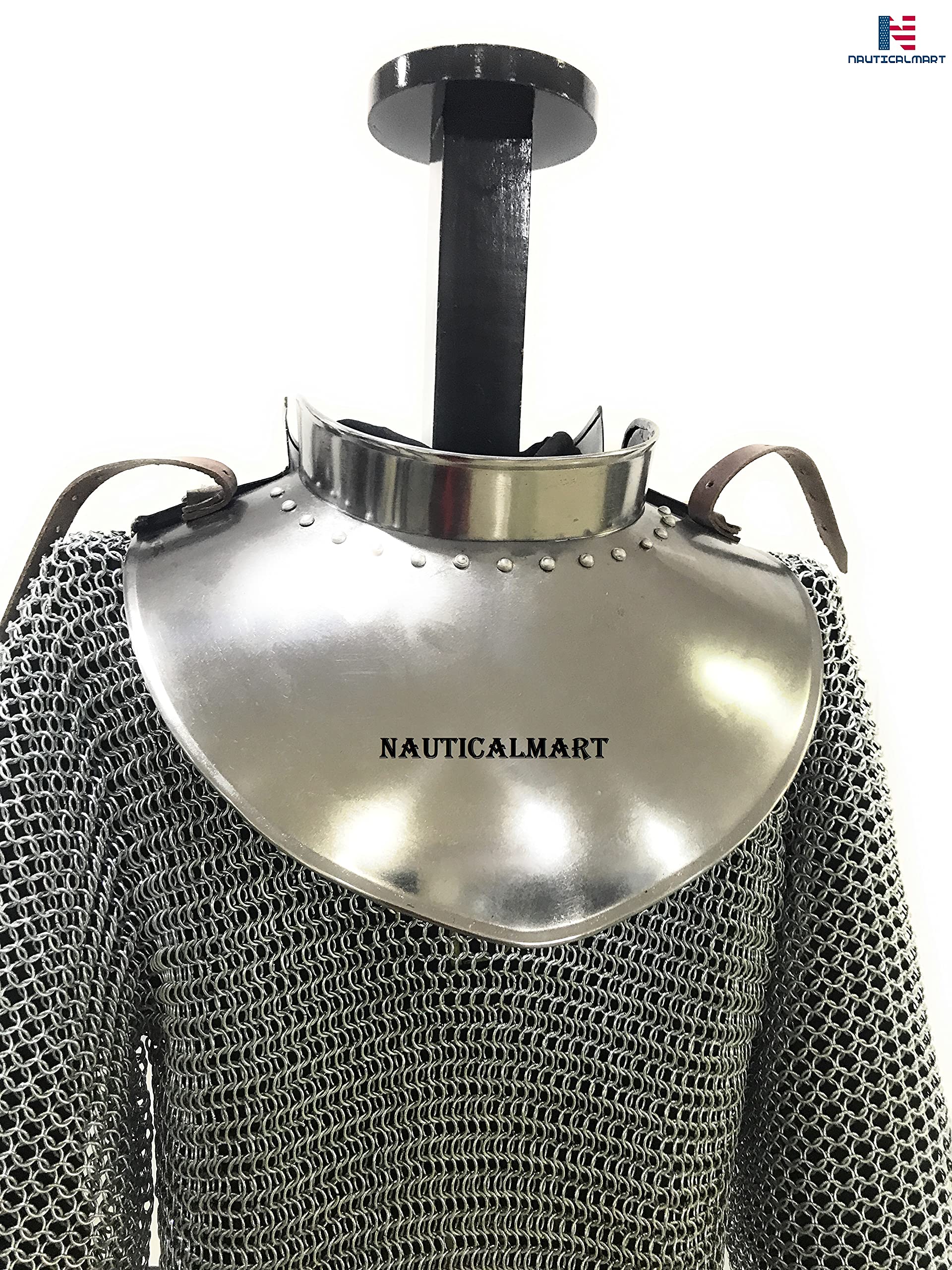 Medieval Iron Gorget Set - Gothic Armor Neck Protection for LARP, Cosplay & Renaissance Fairs - Silver Finish for Historical Reenactments