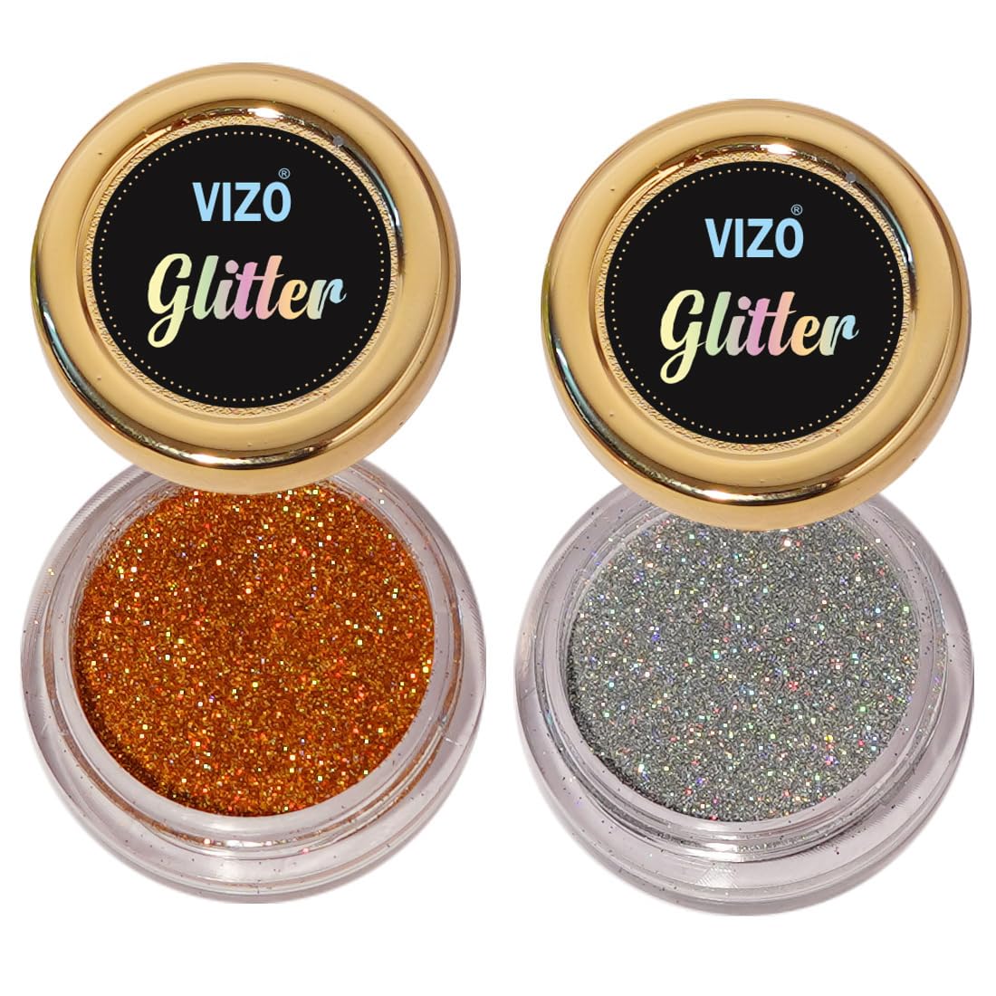 Vizo Golden & Silver Holographic Eye Shadow Glitter Makeup - Shimmering Metallic Eyeshadow for Party, Festival & Night Out Looks