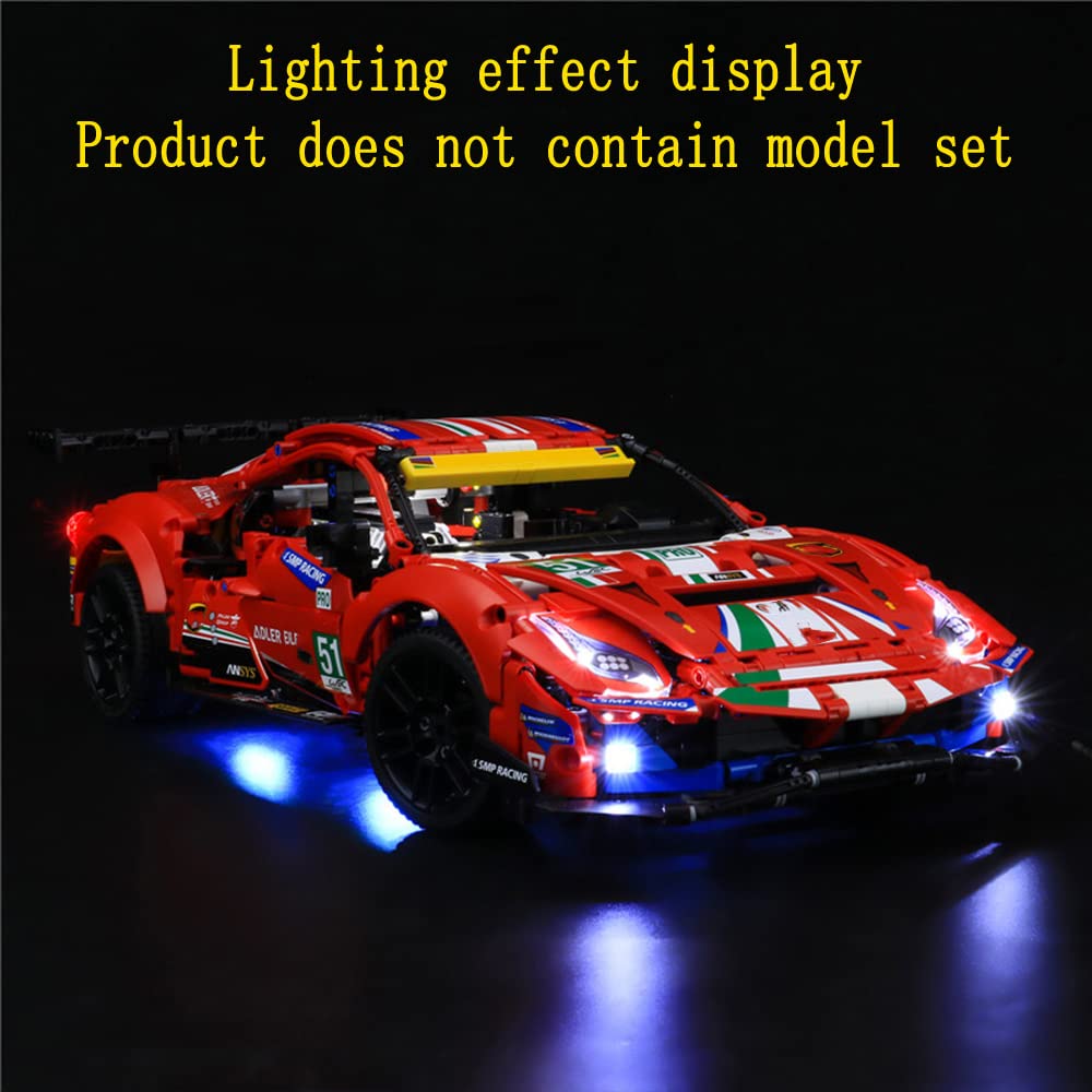 GEAMENT LED Light Kit for Lego Ferrari 488 GTE AF Corse #51 - Compatible with Technic 42125 Building Blocks (Model Not Included) - Perfect for Night Displays & Model Car Enhancements