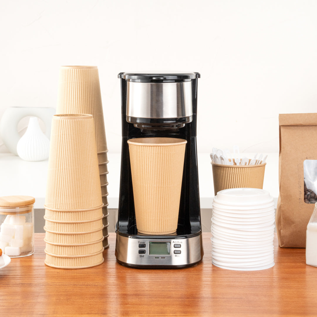 16 oz Kraft Paper Coffee Cups with White Lids - 200 Count (3.5
