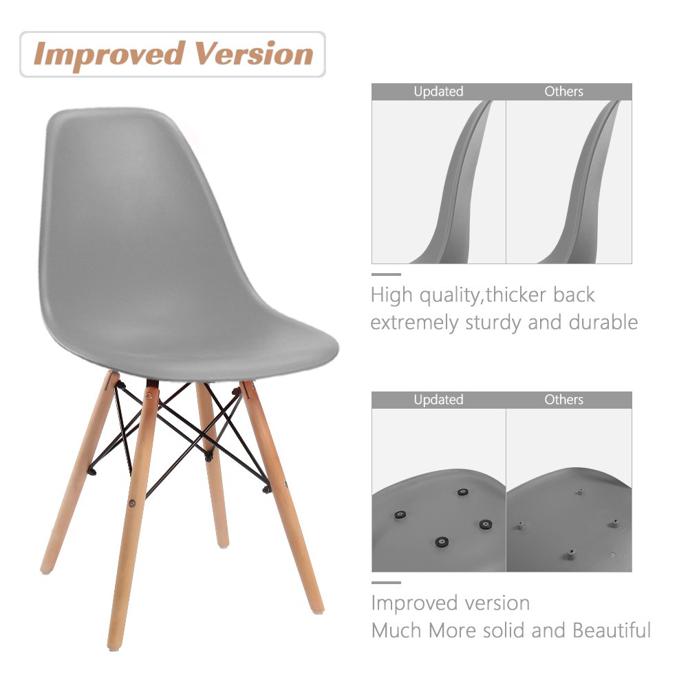 Furmax Mid Century Modern DSW Dining Chairs - Set of 4 Pre-Assembled Plastic Shell Chairs for Kitchen, Dining Room, Bedroom & Living Room - Comfortable Lounge Side Chairs (Gray) | Perfect for Home Decor, Restaurant Seating & Office Waiting Areas