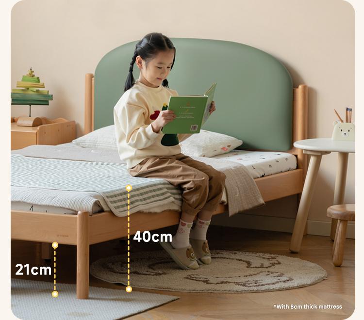Organic Solid Wood Children's Bed - Birch & Beech Frame with Premium Leather Accents | Safe, Non-Toxic Toddler Bed for Nursery, Bedroom & Montessori Rooms