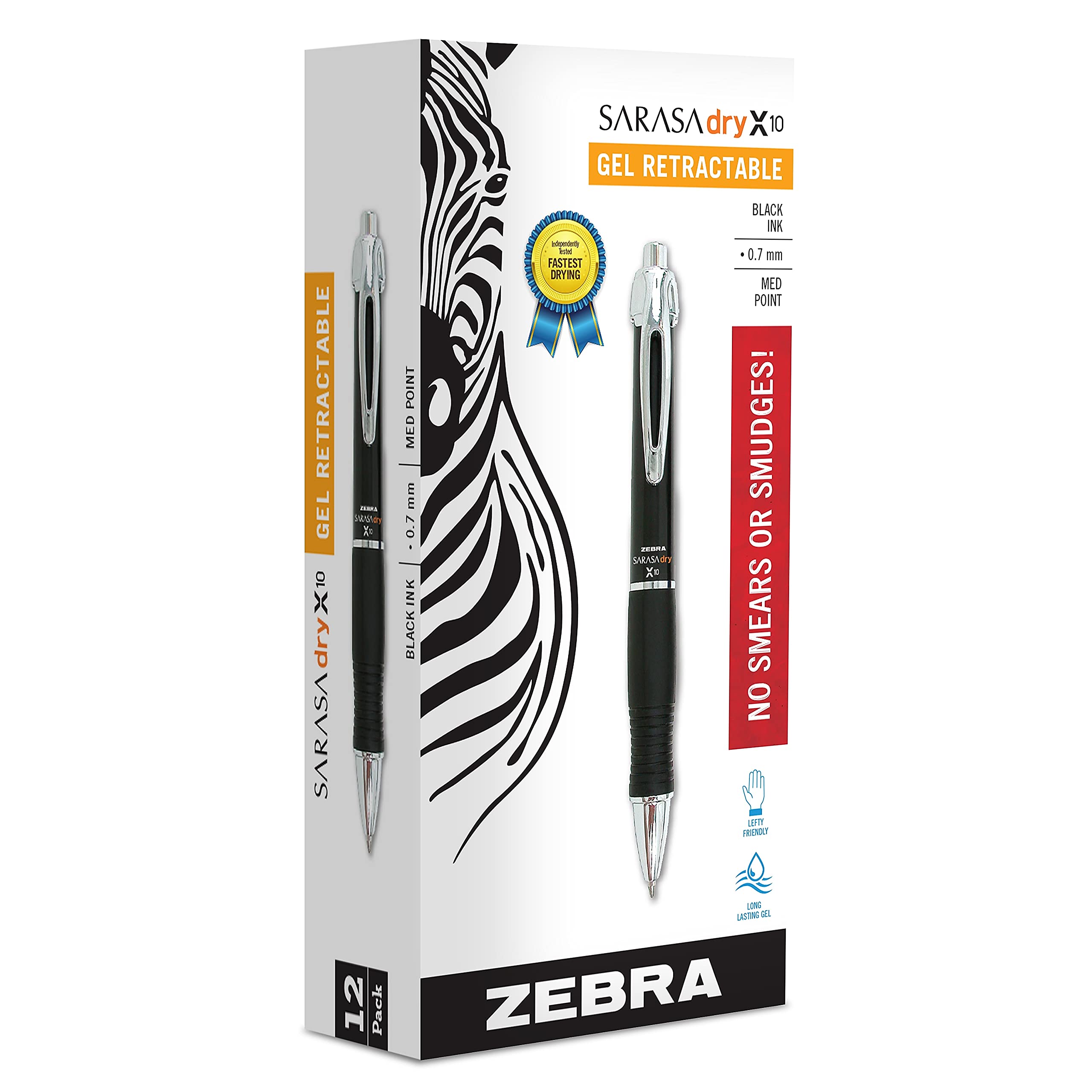 ZEBRA Sarasa Dry X10 Gel Pens - Medium Point (0.7mm) Black Ink - 12-Pack (42610) - Smooth Writing for Office, School & Note Taking
