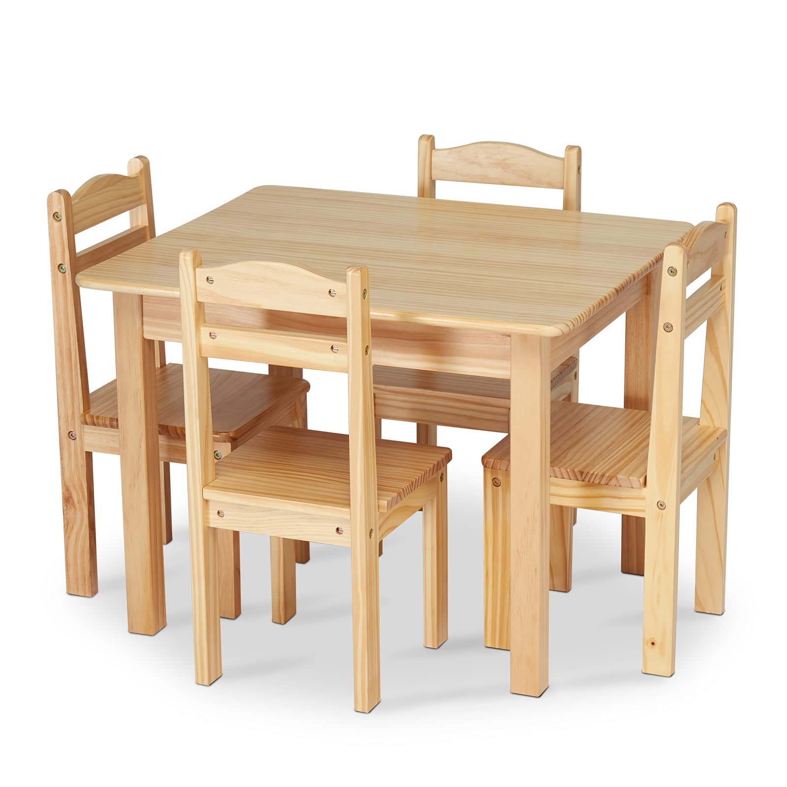 Kinbor Kids Wooden Table and Chair Set - 5 Piece Toddler Activity Furniture for Learning, Playing & Dining (Ages 3-8) - Natural Wood Children's Play Table with 4 Chairs - Perfect for Preschool, Daycare & Home Playroom