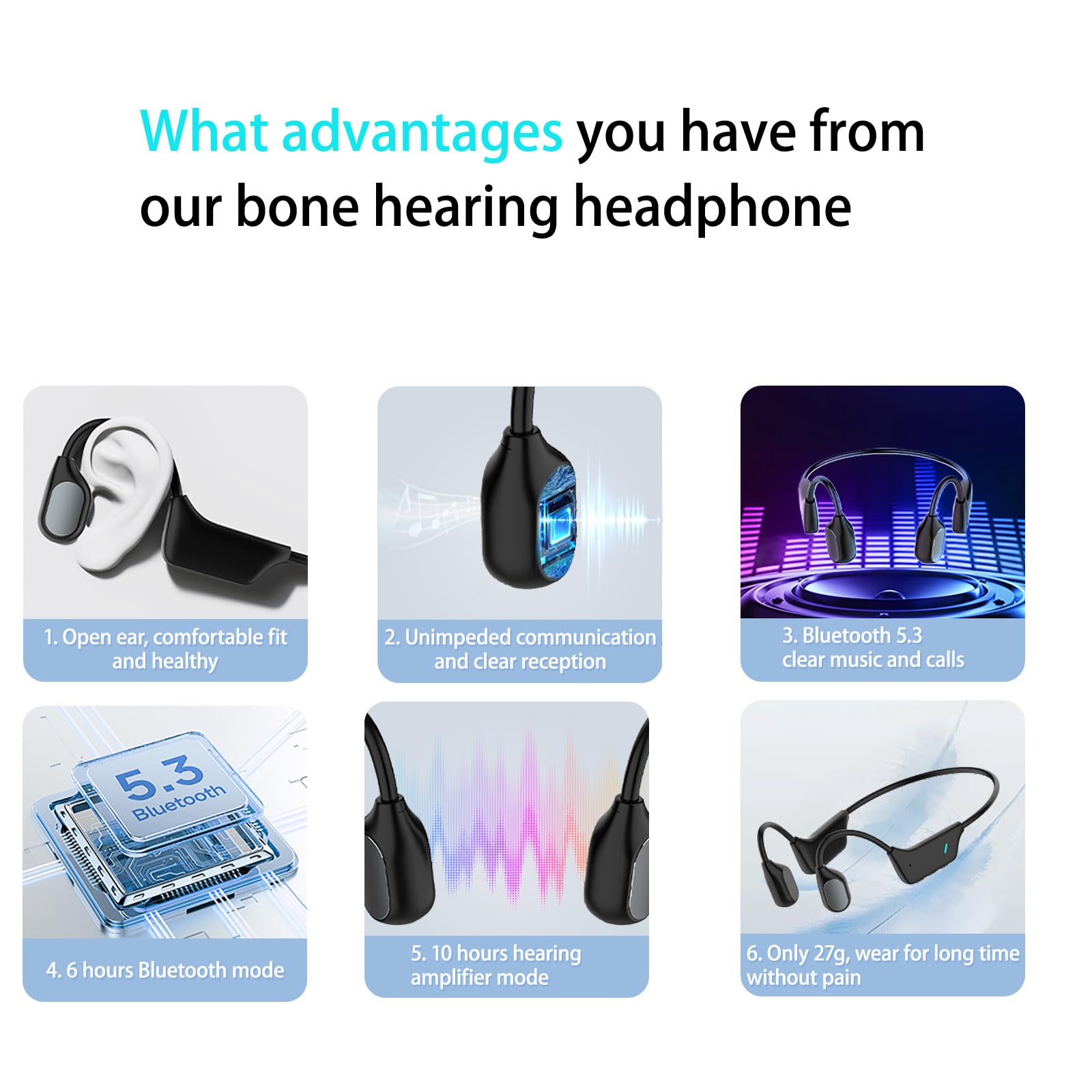 Wireless Bone Conduction Headphones for Hearing Impaired - Open Ear Bluetooth Headset with HD Microphone | Hearing Aid Assist for Seniors & Clear Conversations | Perfect for TV Watching, Phone Calls & Outdoor Activities