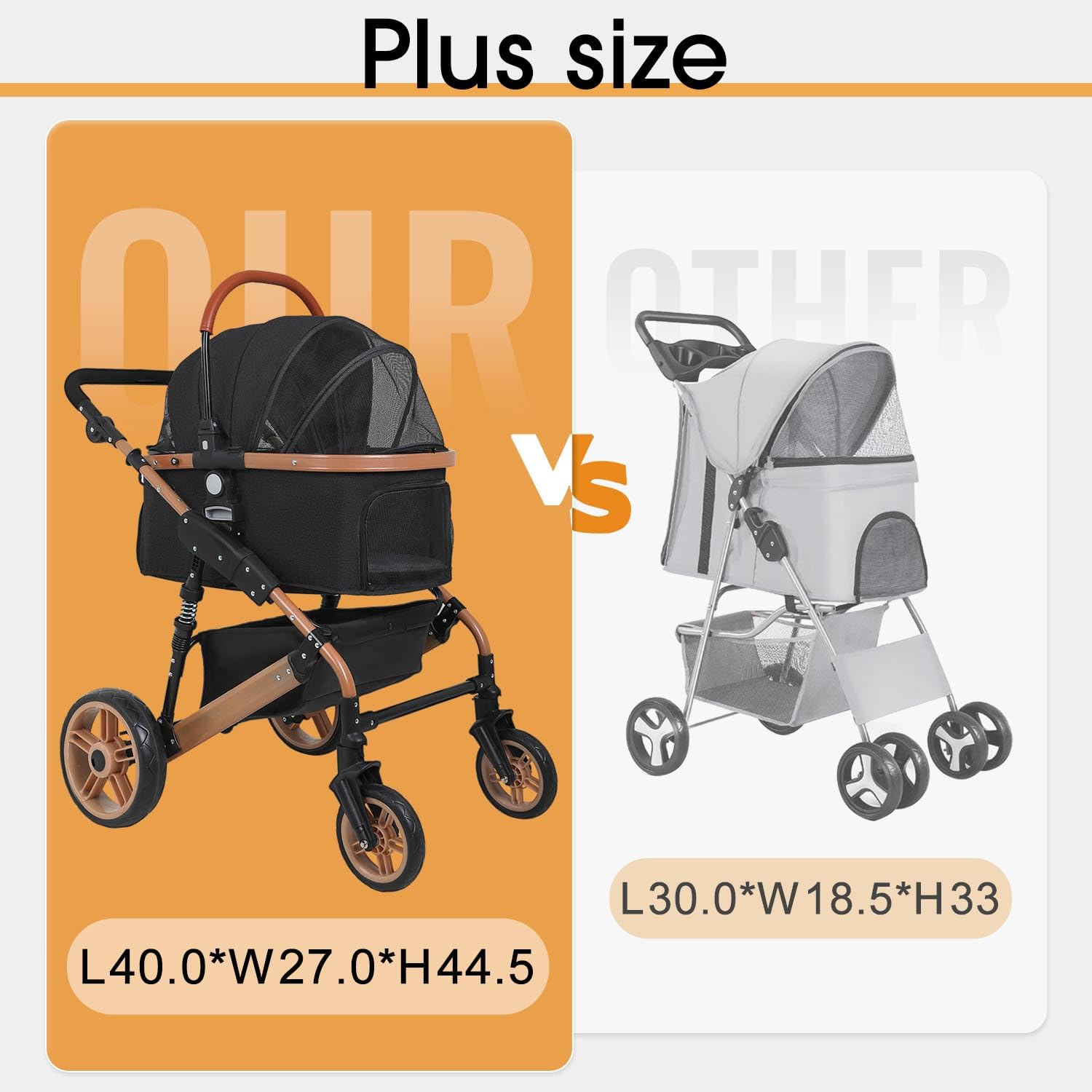 BestPet Premium 3-in-1 Folding Pet Stroller for Large & Medium Dogs & Cats - Aluminum Frame, 66lbs Capacity, Lightweight Travel Stroller with Detachable Carrier - Perfect for Walks, Vet Visits & Outdoor Adventures (Black)