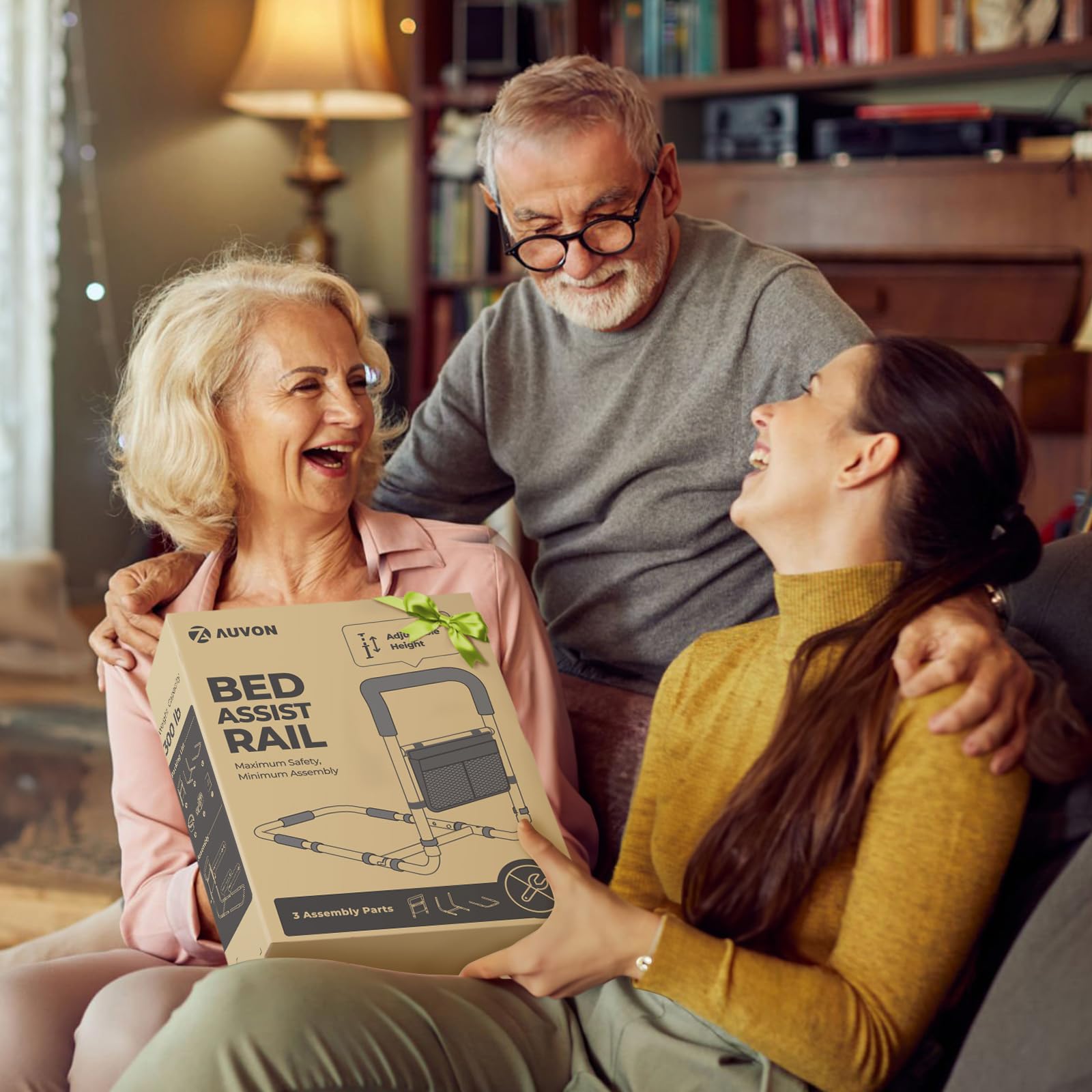 AUVON Adjustable Bed Rails for Elderly Adults - Heavy Duty Safety Bed Assist Rail with Double Crossbeam & Storage Pocket - High Support Bed Guard for Seniors to Get In/Out of Bed Safely - Ideal for Home Care, Hospital Use & Mobility Assistance