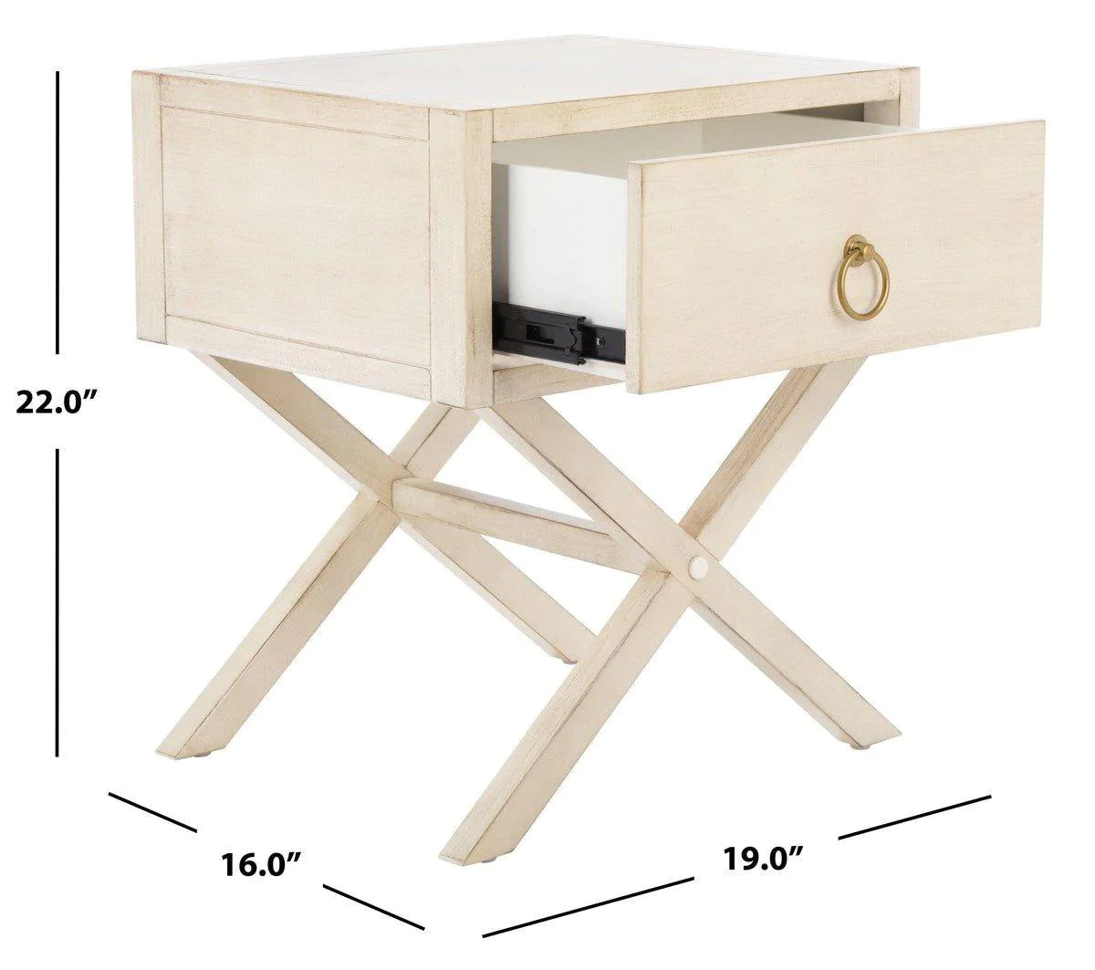 Antique White Modern Nightstand with One Drawer - Perfect for Bedroom, Living Room, or Guest Room - Cross Base Design for Stylish Home Decor