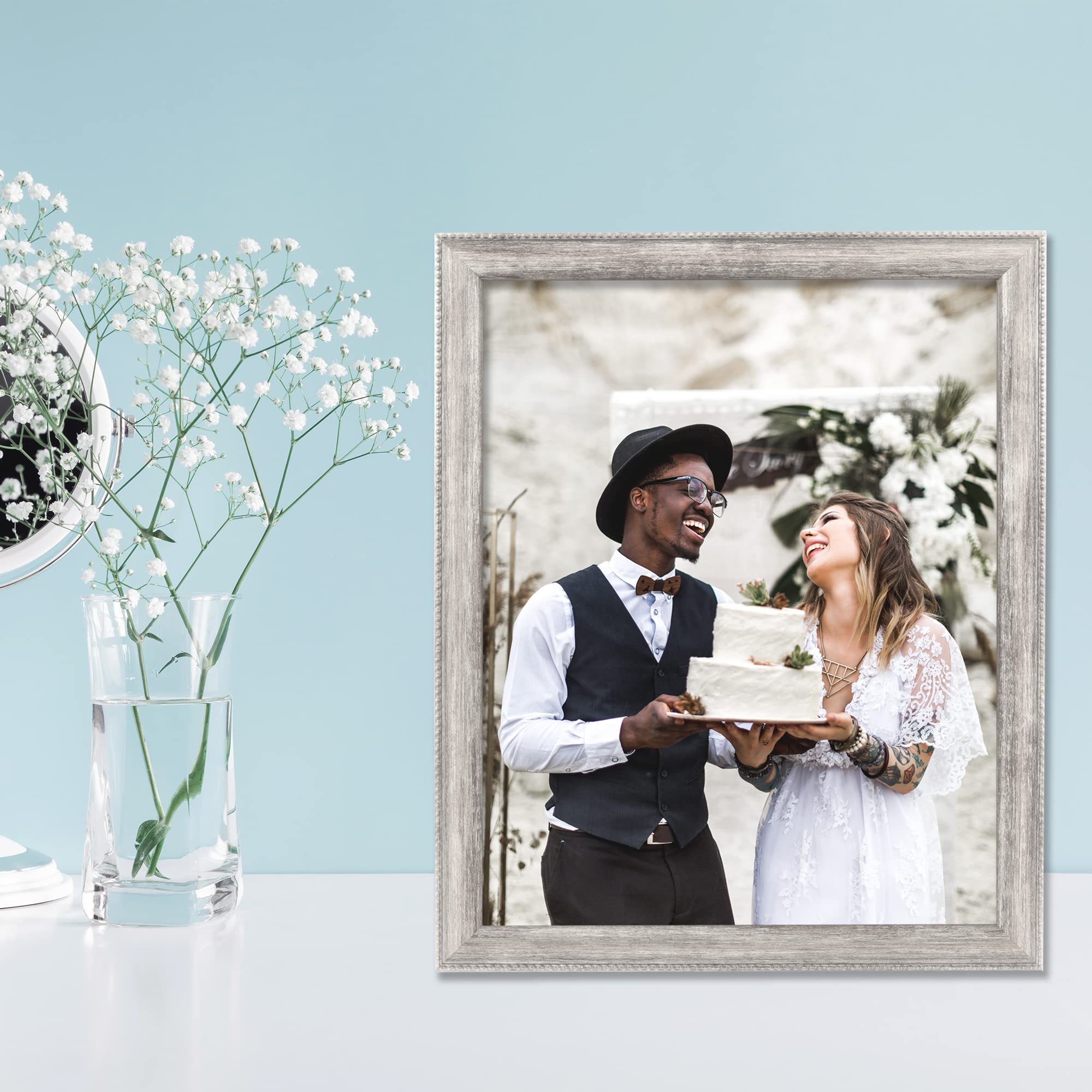 Lawrence Frames Classic Bead Picture Frame 8x10 Inch - Elegant Silver Photo Frame for Wall or Tabletop Display - Perfect for Weddings, Family Photos & Home Decor