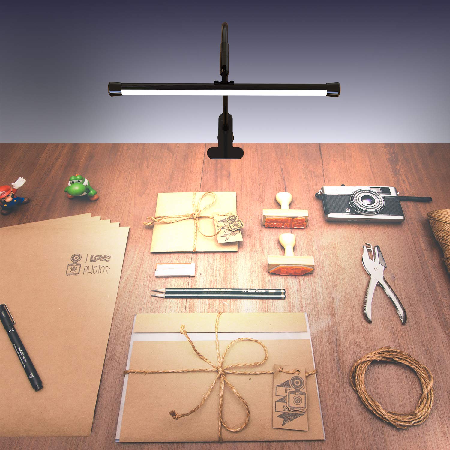 YOUKOYI LED Clamp Desk Lamp - 10 Brightness Levels & 3 Color Modes Adjustable, Stepless Dimming Eye-Caring Light for Home Office, Reading, Studying, Crafting, and Workspace Lighting