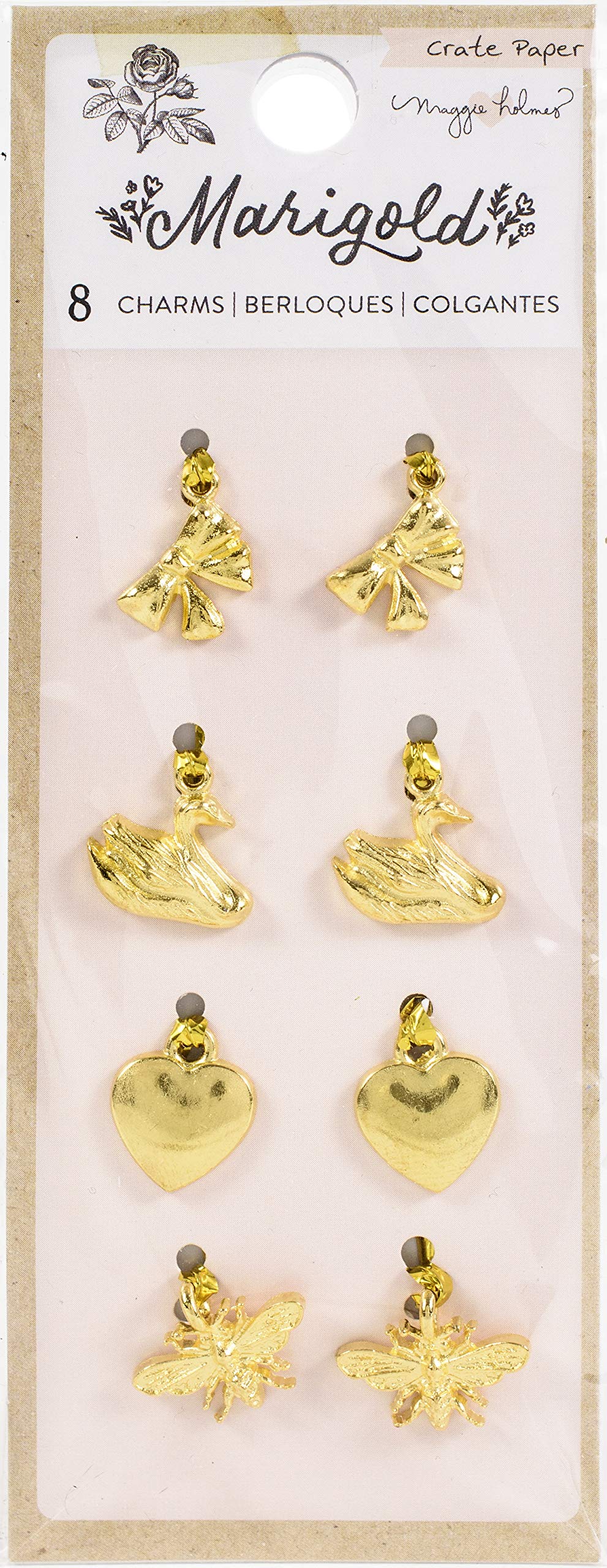 Crate Paper Marigold Charms - Gold Icons for Scrapbooking, Card Making, DIY Crafts & Home Decor | Vintage-Inspired Embellishments for Journals, Albums & Mixed Media Projects