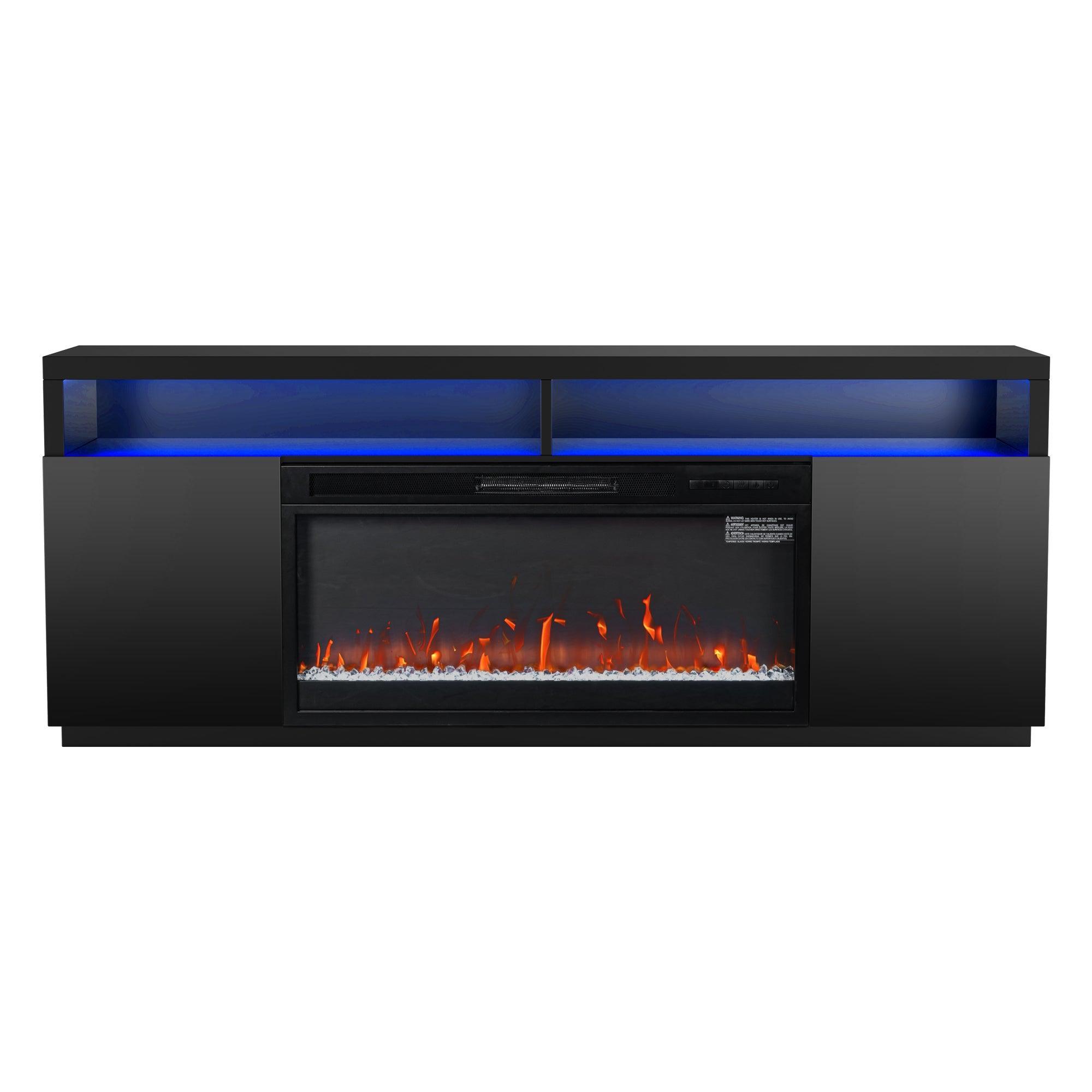 Modern 68-Inch LED TV Stand with 36-Inch Insert Opening & Electric Fireplace - Black or White - Perfect for Living Room Home Theater & Cozy Winter Nights
