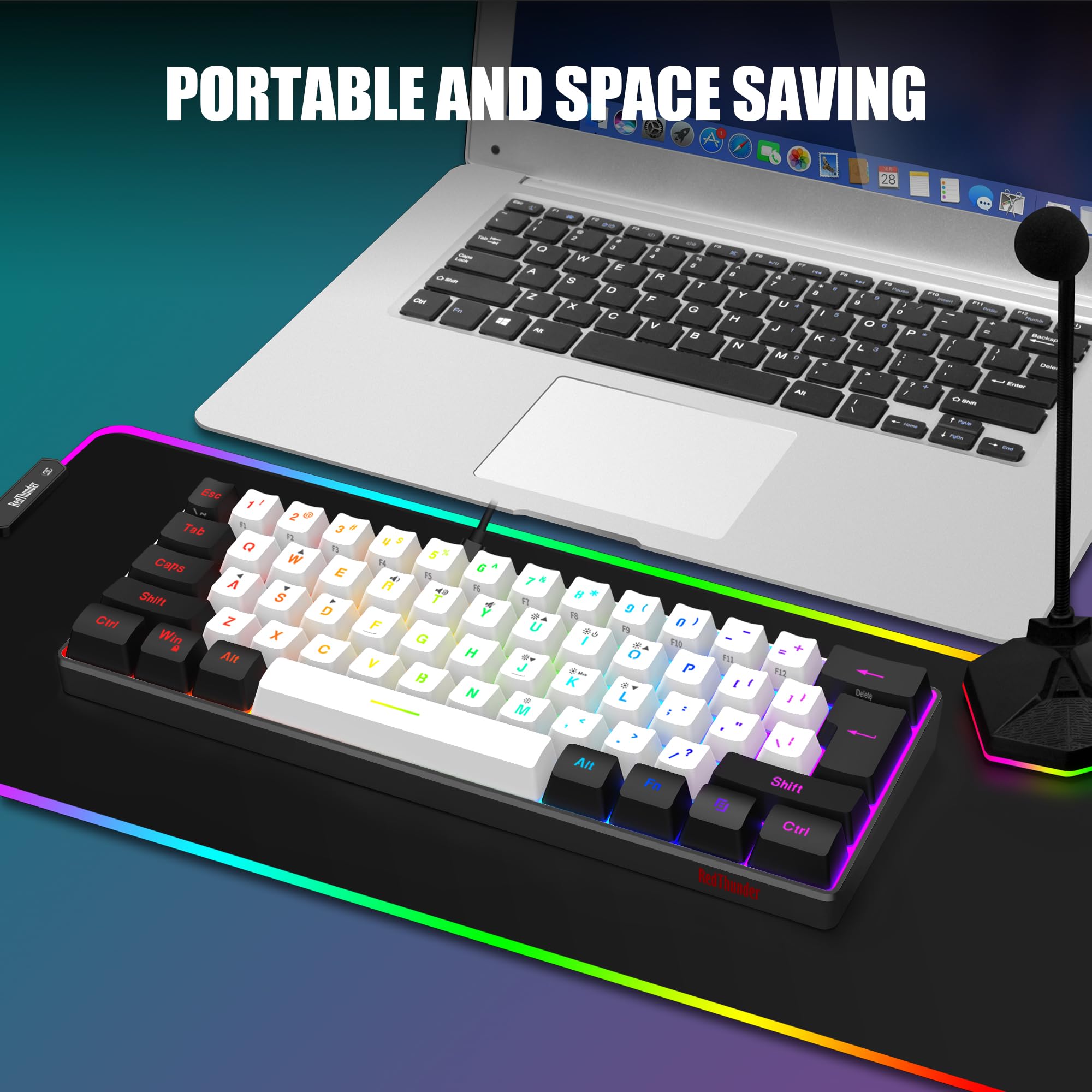 RedThunder 60% Mechanical Gaming Keyboard and Mouse Combo - RGB Backlit 61-Key Compact Keyboard with 7200 DPI Honeycomb Optical Mouse - Wired Gaming Set for PC, PS5, Xbox (White-Black) | Perfect for Esports, Streaming & Office Work
