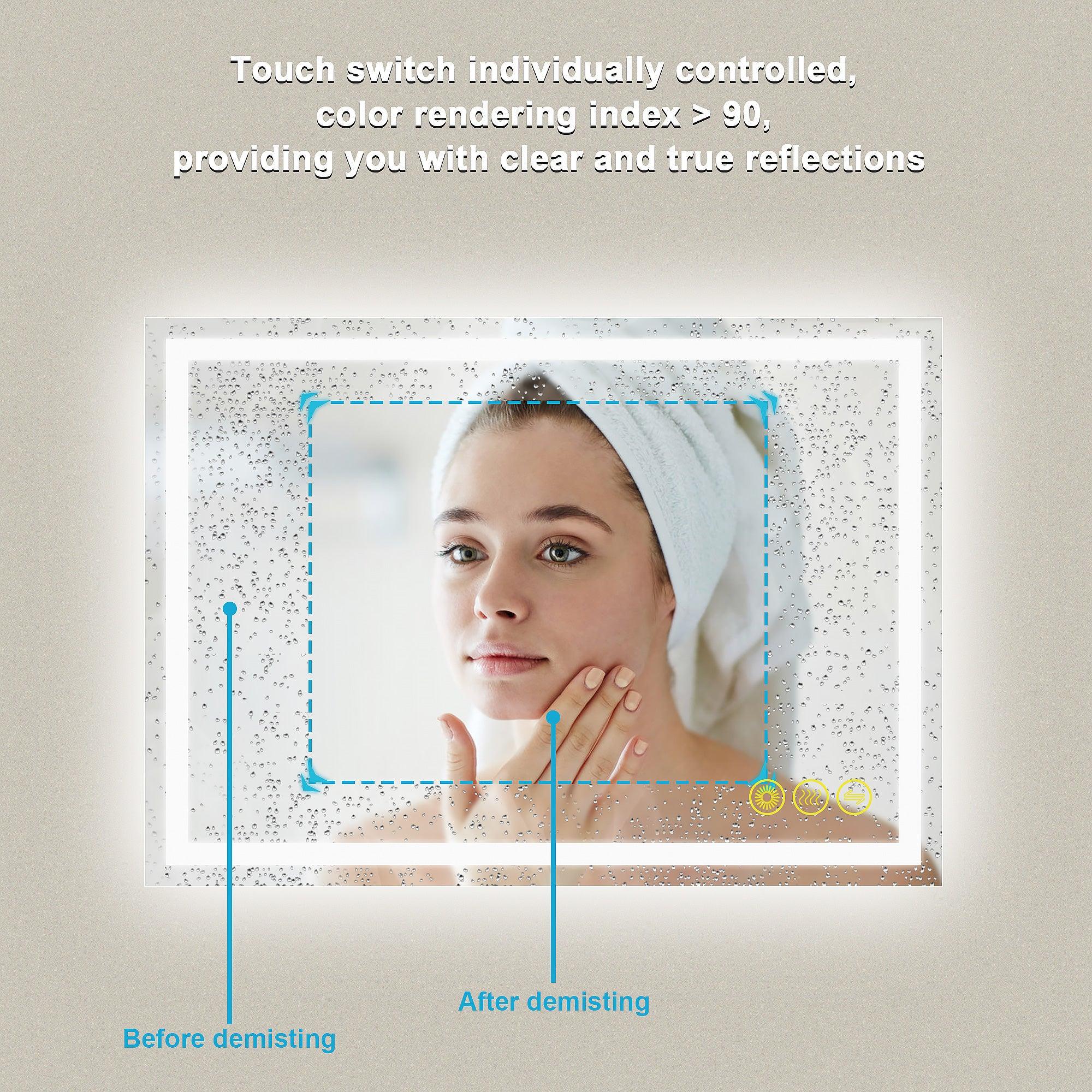 Anti-Fog LED Bathroom Mirror with Backlit Illumination - Touch Switch & Dimmable Light for Makeup Vanity, Shaving, and Home Decor