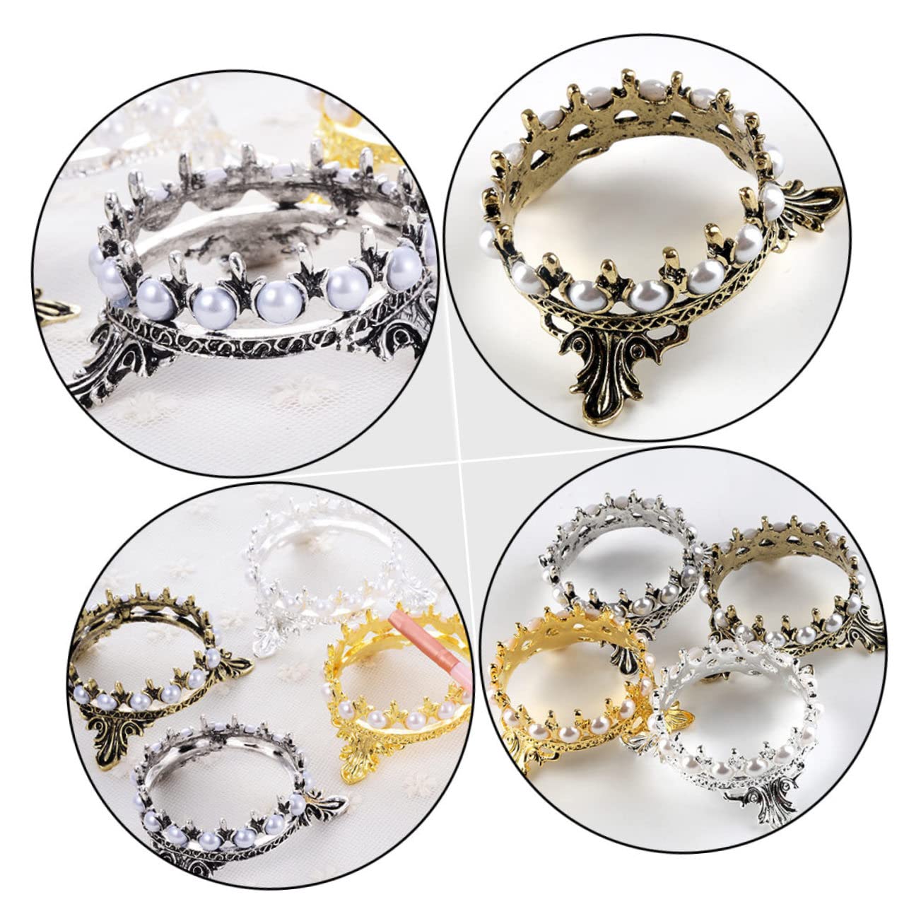 6-Piece Pearl Crown Pen & Brush Holder Set - Nail Art Brush Rest, Calligraphy Brush Organizer, Makeup Brush Stand for Desk - Perfect for Manicure, Makeup & Art Studio Organization