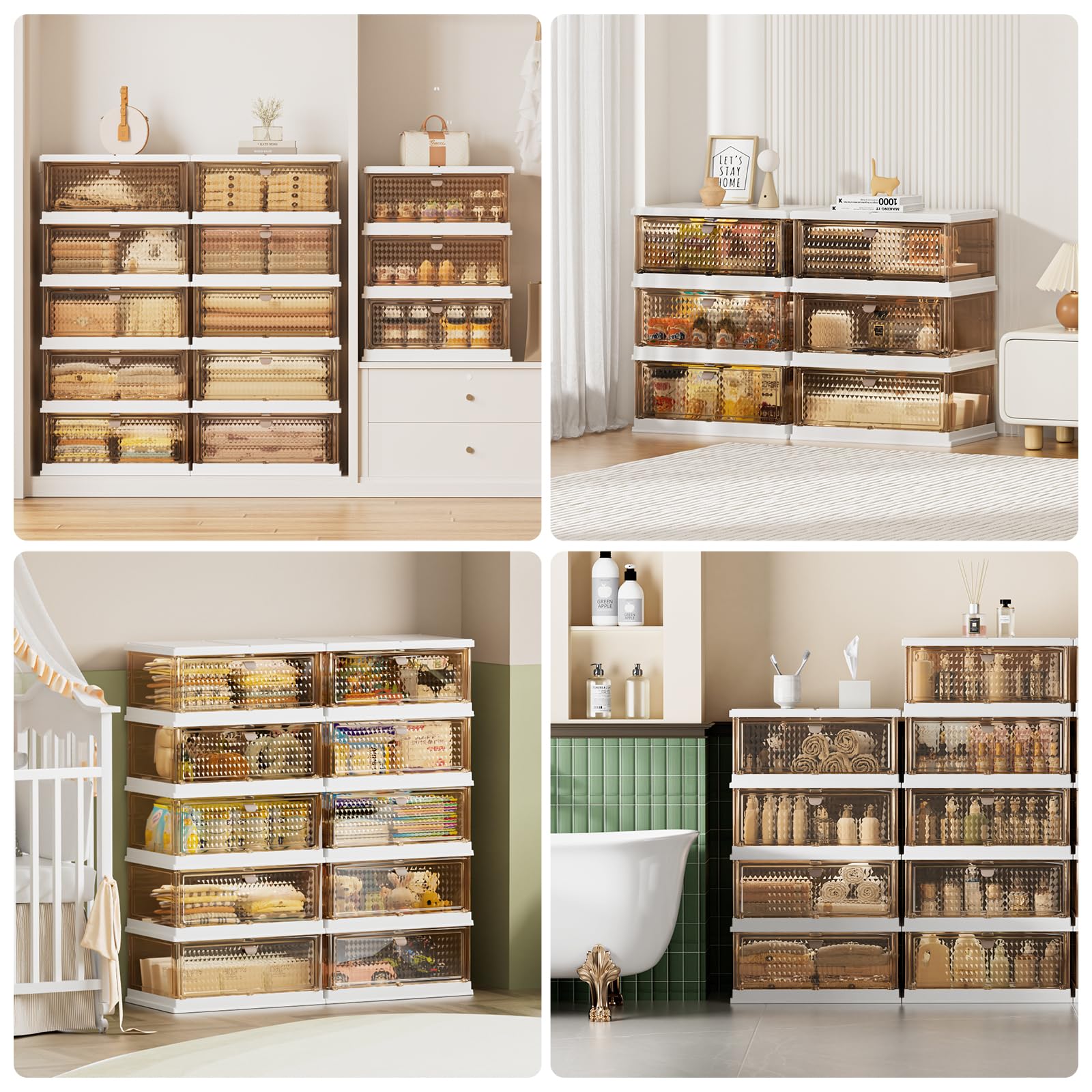 HAIXIN 8.4 Gallon Stackable Storage Bins 3-Pack with 4-Tier Integrated Drawer Organizer - Perfect for Closet, Pantry & Garage Organization
