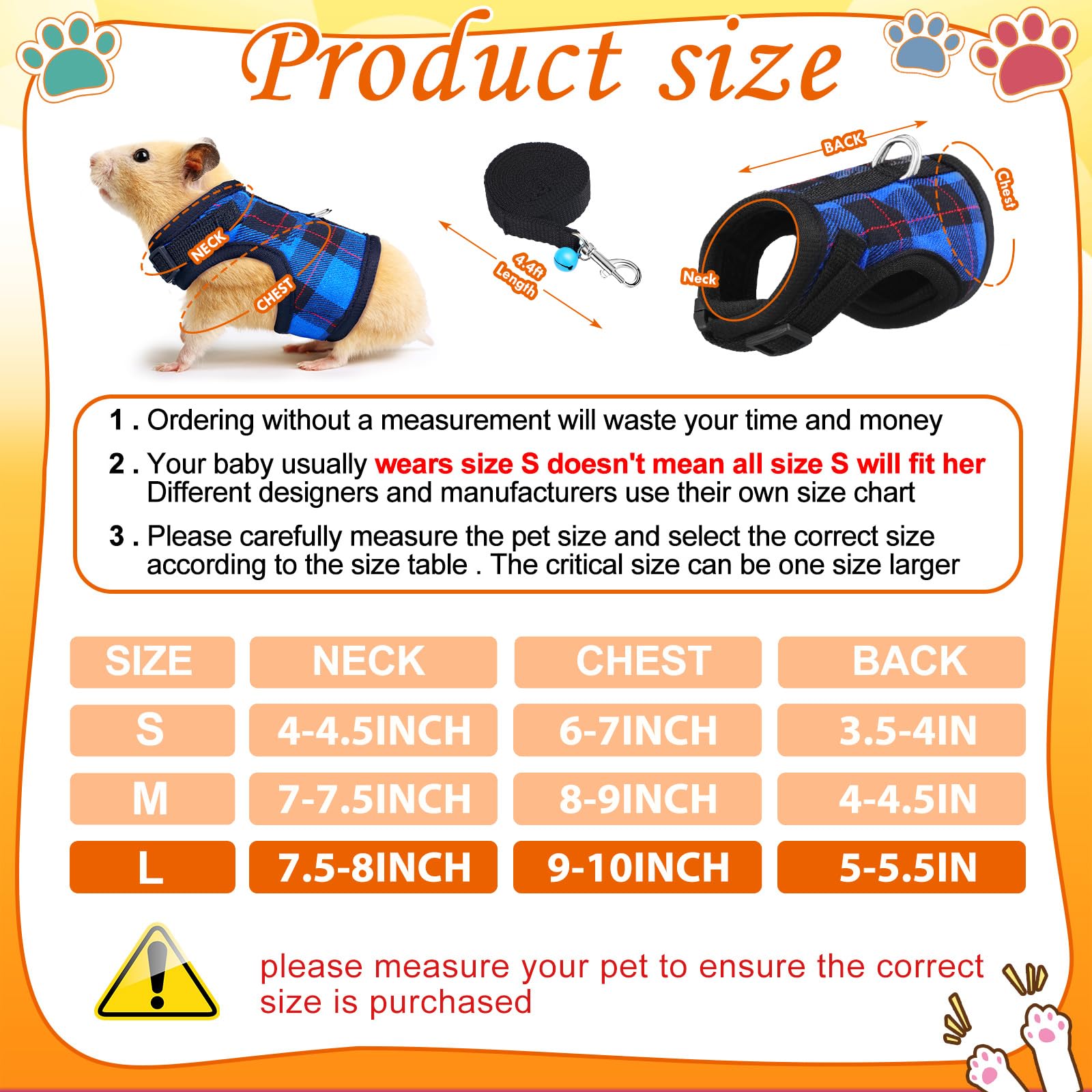 2 Pack Adjustable Guinea Pig Harness and Leash Set with Safety Bell - No Pull Walking Vest for Hamsters, Ferrets, Chinchillas & Small Pets (Size L, 9-10 Inch Chest) - Perfect for Outdoor Adventures & Safe Playtime