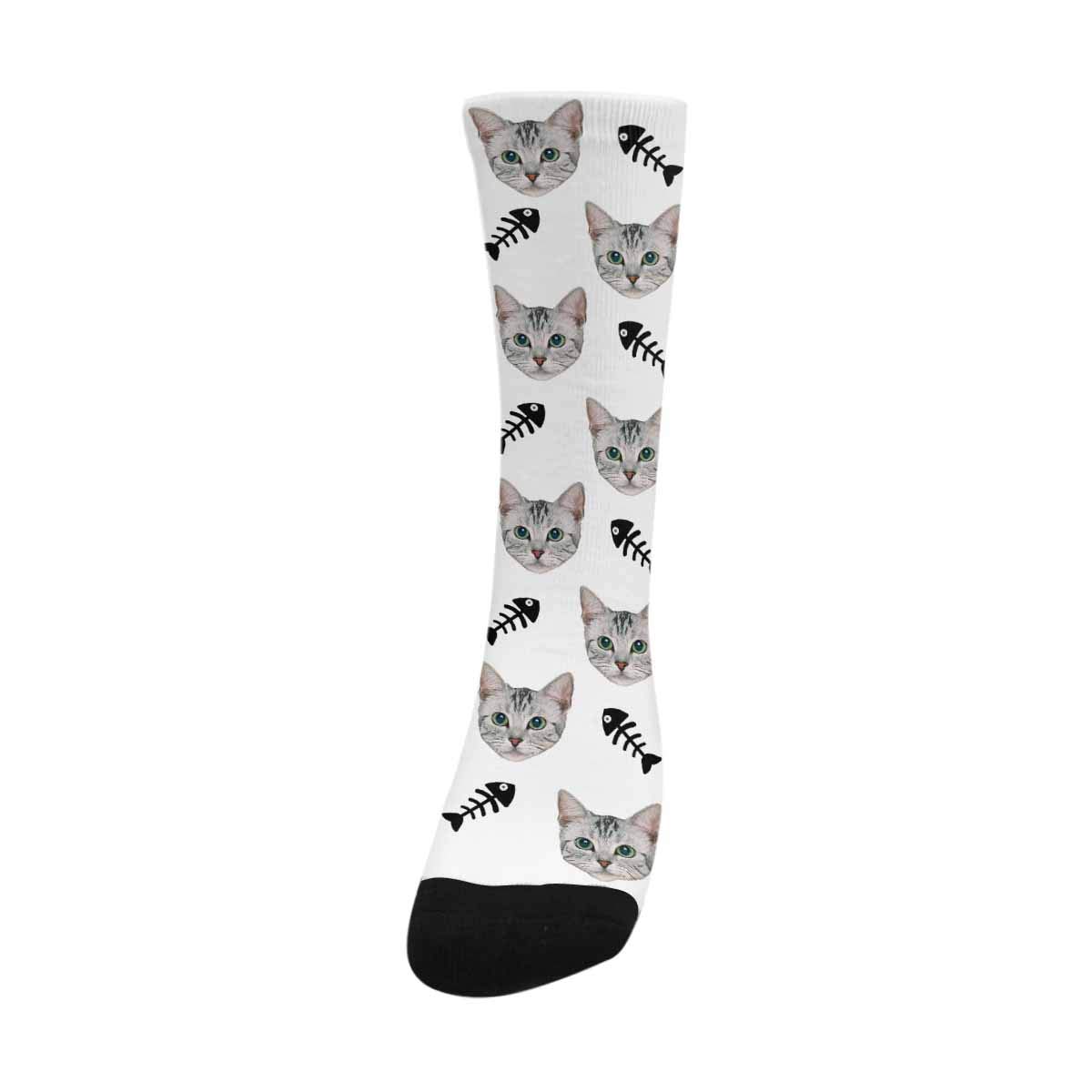 Custom Personalized Pet Face Photo Socks - Dog & Cat Paws, Fish Bones Design - Crew Socks for Men & Women - Perfect Gift for Pet Lovers, Birthday, Christmas & Casual Wear