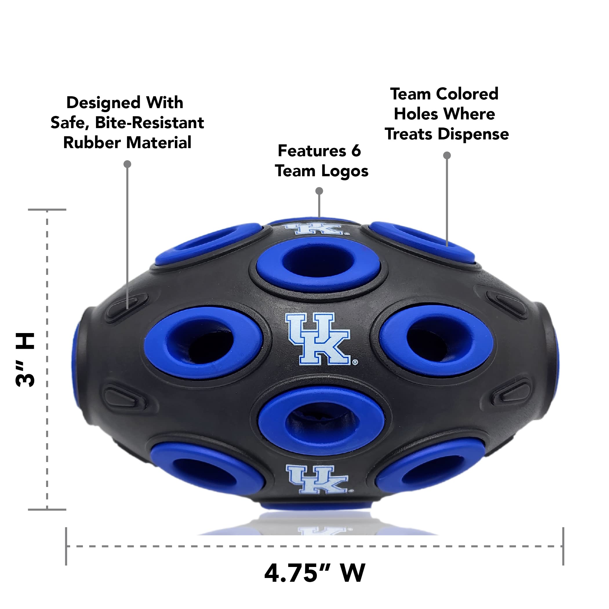 NCAA Kentucky Wildcats Football Dog Treat Dispensing Toy - Interactive Rubber Ball for Dogs & Cats - Natural Rubber Pet Feeding Toy (KY-3622) - Perfect for Training, Playtime & Mental Stimulation