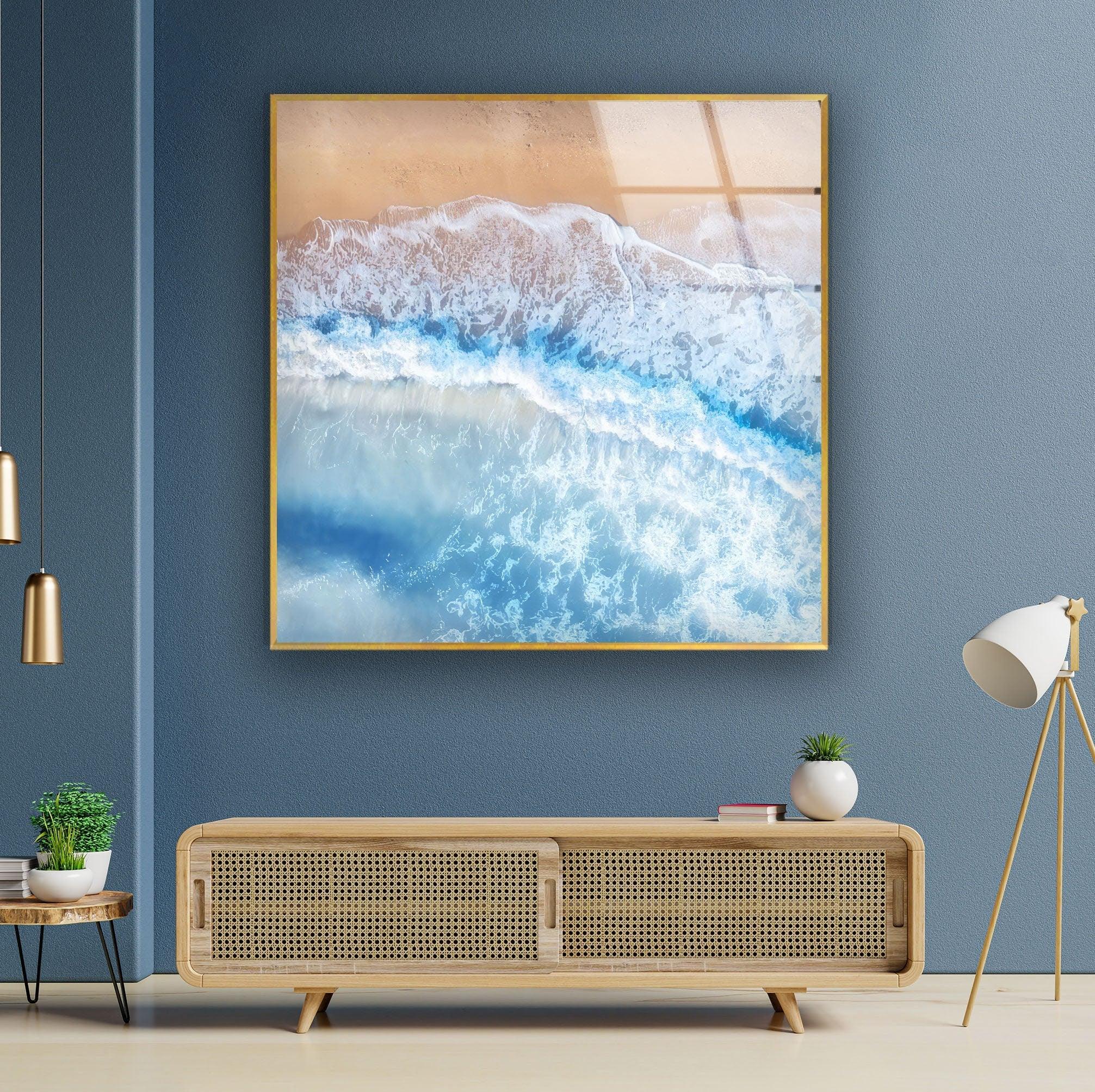 Stunning Aerial View Beach Glass Wall Art - Coastal Home Decor for Living Room, Bedroom & Office - Perfect Gift for Beach Lovers