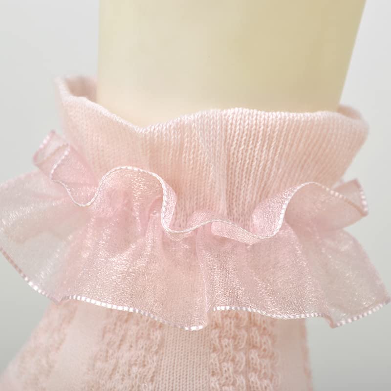 BGMINGYI Baby Girls Ruffle Lace Trim Socks 6 Pairs - Soft Cotton Princess Dress Socks with Eyelet Mesh for Toddlers 1-15 Years - Perfect for Parties, Photos & Special Occasions