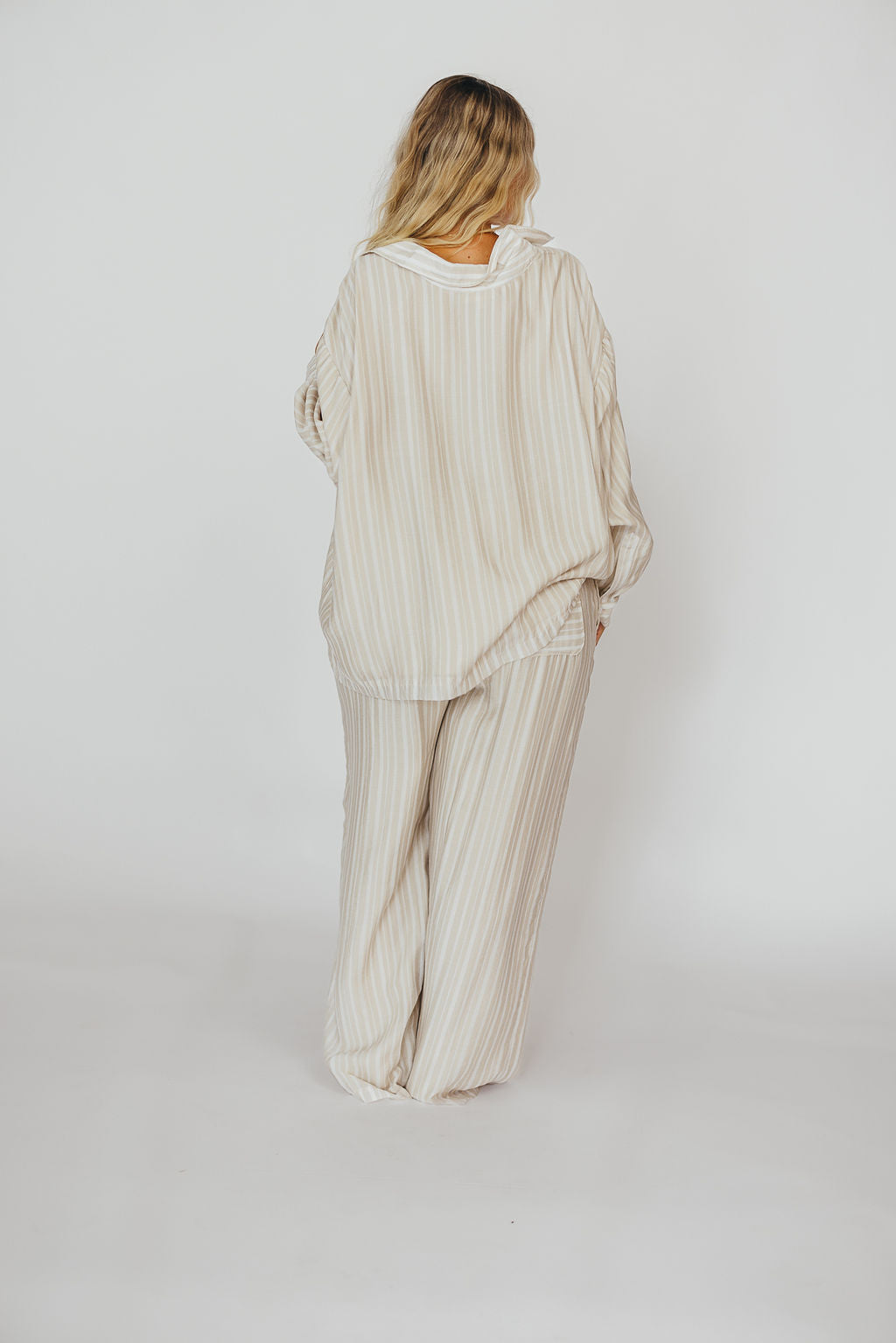 Sloane Striped Nursing-Friendly Button Down Shirt & Pants Set in Natural - Comfortable Maternity Outfit for Breastfeeding Moms