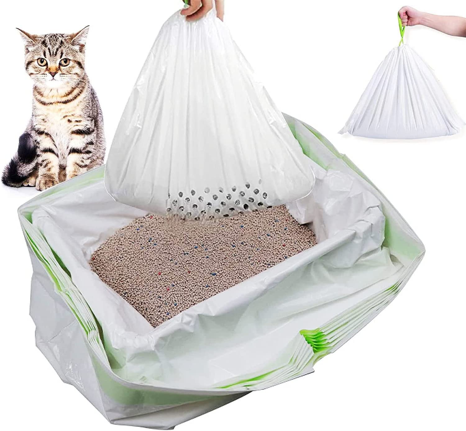 YITASTE Cat Litter Box Liners - 35 Count Jumbo Drawstring Bags for Kitty Litter Box Cleaning | Durable, Leak-Proof Pet Waste Bags with Easy Sifting Design | Perfect for Odor Control & Hassle-Free Litter Box Maintenance