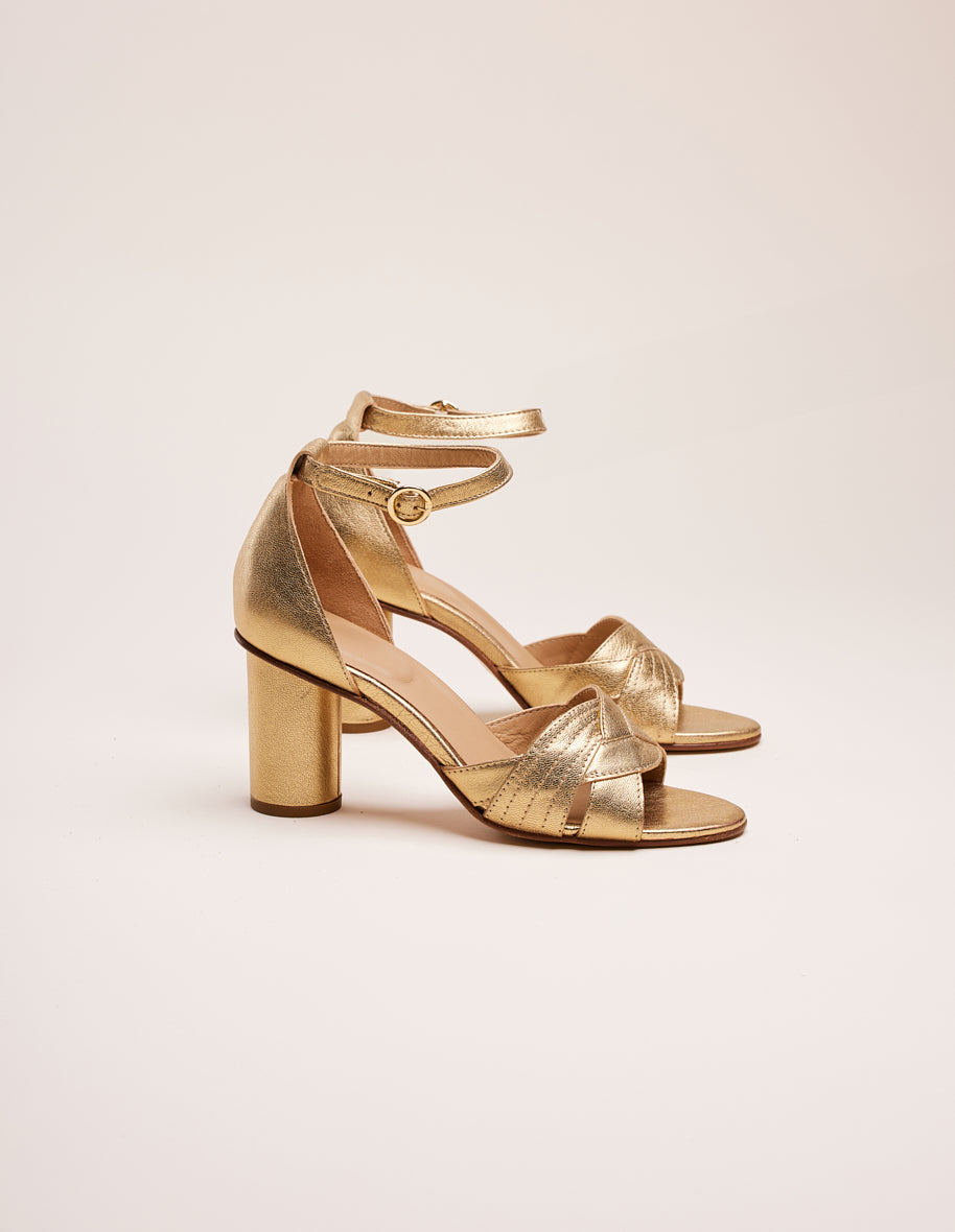 Coralie Gold Leather Heeled Sandals - Elegant Women's Dress Sandals for Weddings, Parties & Evening Events