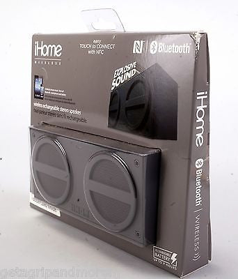 iHOME Gray Bluetooth Wireless Speaker - Portable, Rechargeable, Rubberized Mini Stereo Sound for Home, Office & Outdoor Use