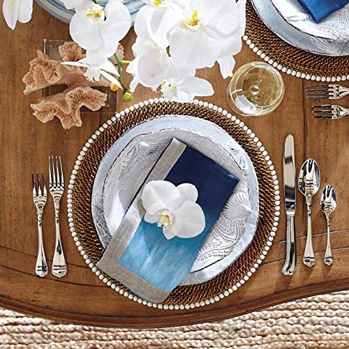 Set of 4 White Woven Round Bead-Rimmed Placemats - Elegant Table Setting for Dining Room, Kitchen, or Party Decor - Imported