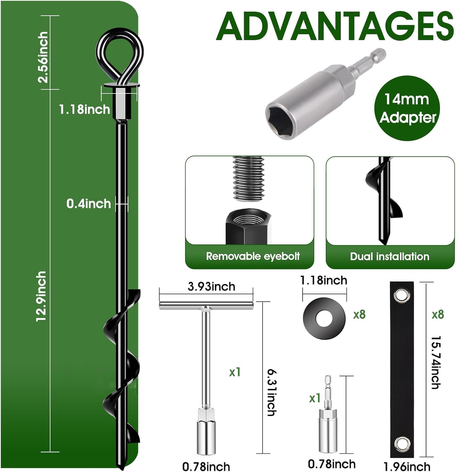 Heavy Duty Trampoline Anchors Set of 8 - Wind Resistant Ground Stakes with Straps for Outdoor Trampoline Safety - Perfect for Backyard, Playground, and Storm Protection