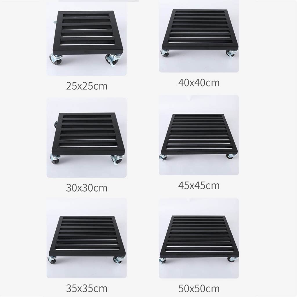 Heavy Duty Metal Plant Stand with Wheels - Square Iron Plant Caddy, Outdoor Flower Pot Rack, Indoor Rolling Tray Coaster - Fully Assembled Black 50cm for Patio, Garden & Home Decor
