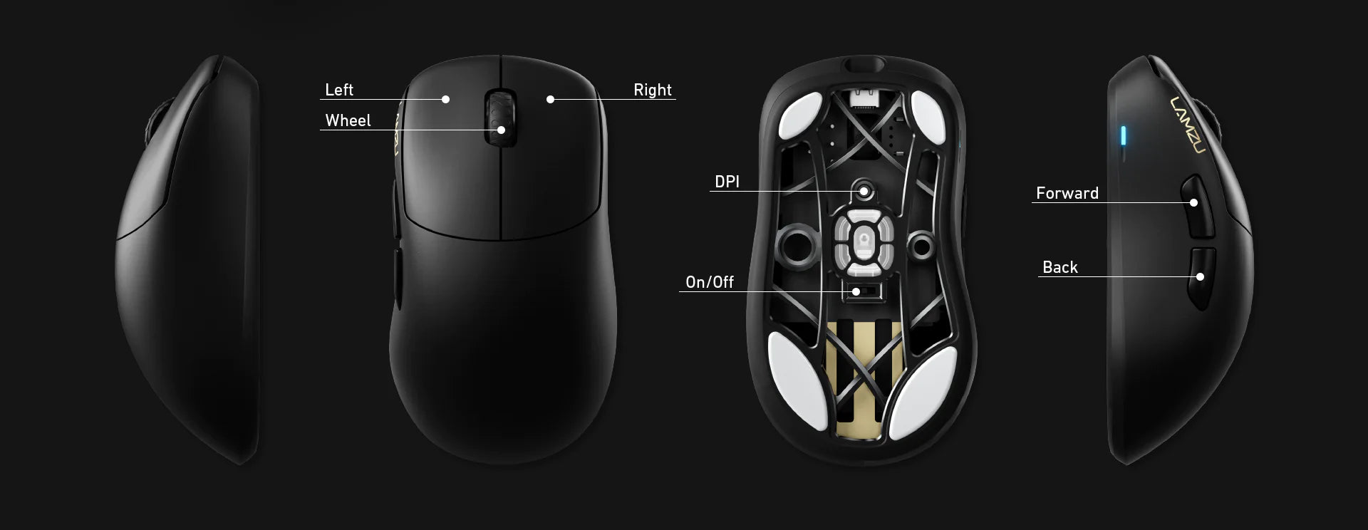 Lamzu Thorn 4K Wireless Gaming Mouse - Ultra-Lightweight Ergonomic Design, 4K Polling Rate, Black (4K Dongle Included) - Perfect for FPS, MOBA & PC Gaming Enthusiasts