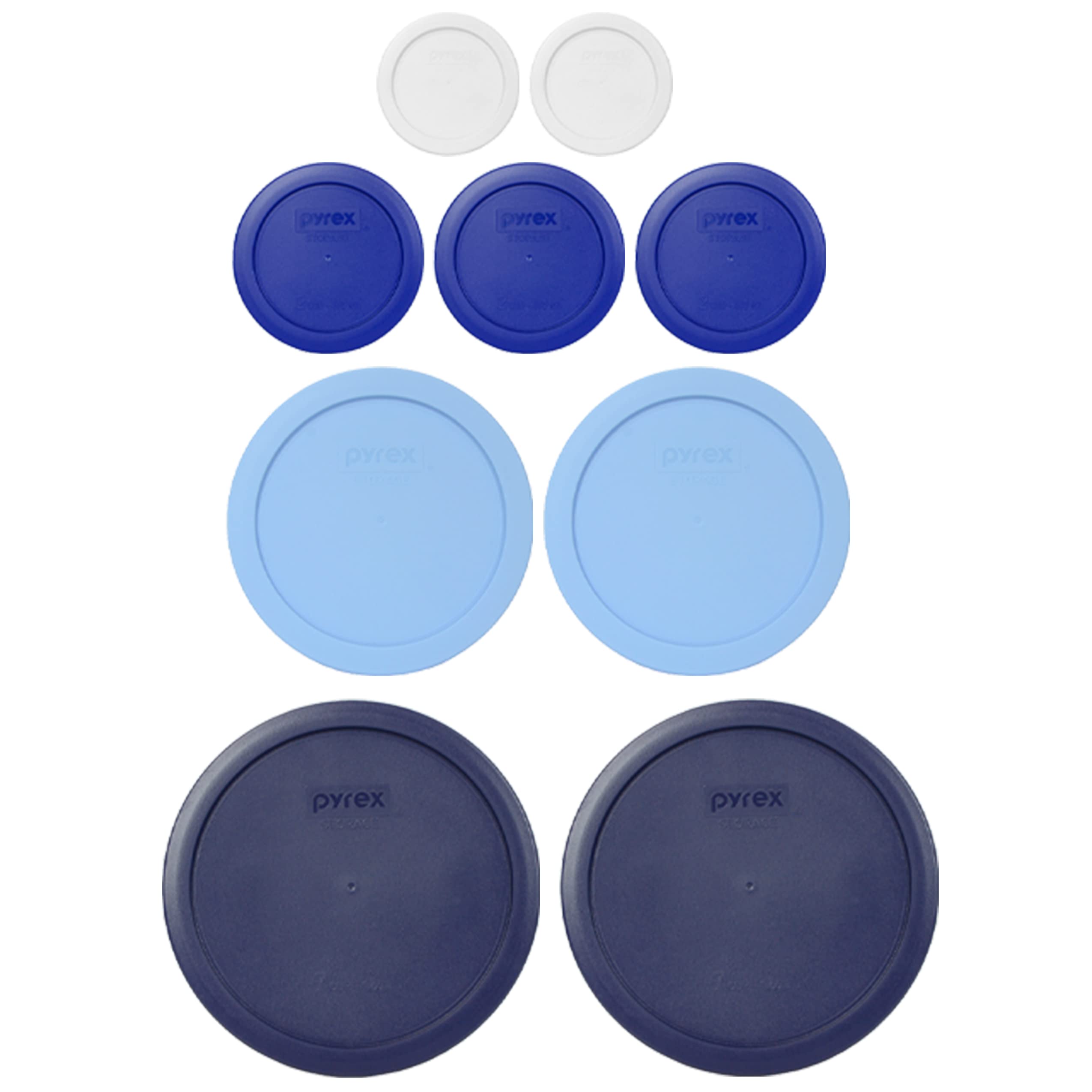 Pyrex Glass Food Storage Containers Set - 2 White, 3 Cadet Blue, 2 Blue Cornflower & 2 Dark Blue Lids | Made in USA | Microwave & Freezer Safe for Meal Prep & Leftovers