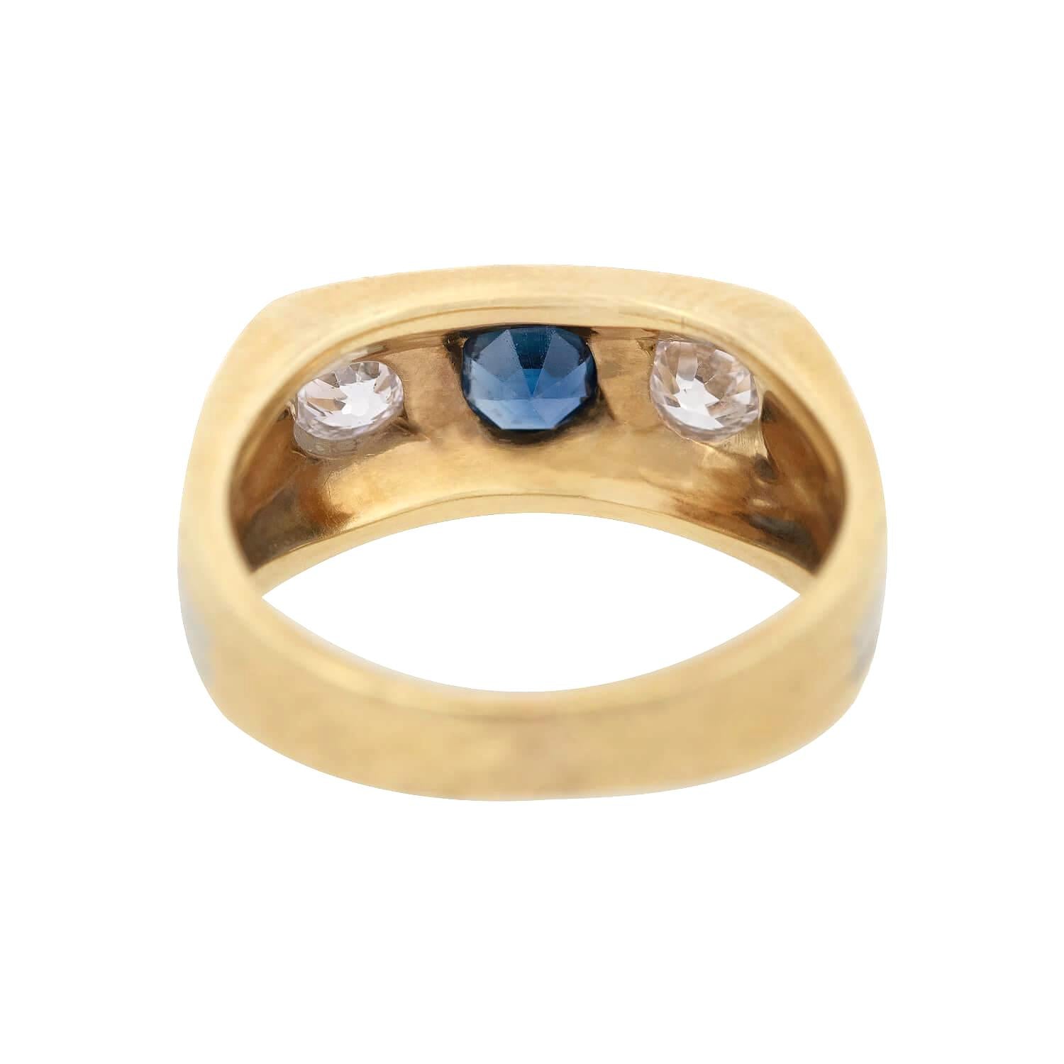 18K Gold & Platinum Edwardian Sapphire Diamond Flush Mount Ring – Vintage Elegance for Weddings, Anniversaries & Special Occasions