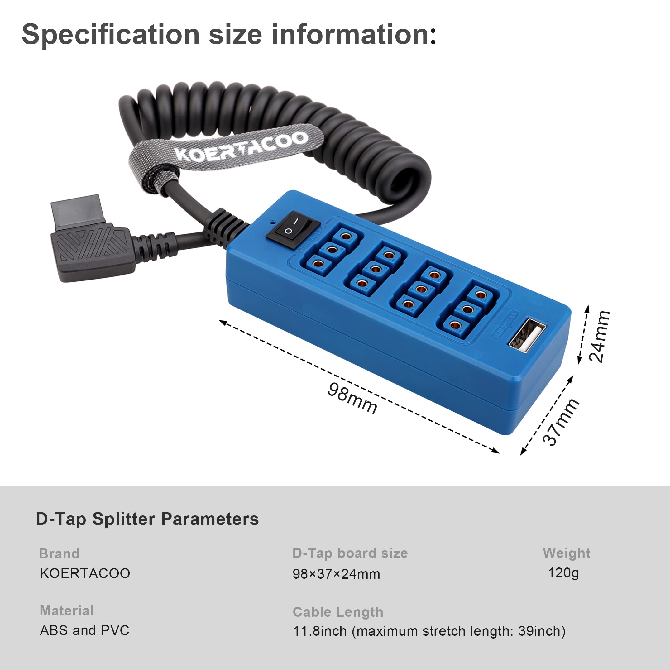 D-TAP Male to 4-Port D-TAP Female Power Splitter Adapter with USB Output - Compatible with V-Mount/Gold Mount Batteries, DSLR Cameras, ARRI RED, LED Video Lights, Monitors, BMPCC 4K/6K - Perfect for Professional Filmmaking, Photography & Mobile Device Charging