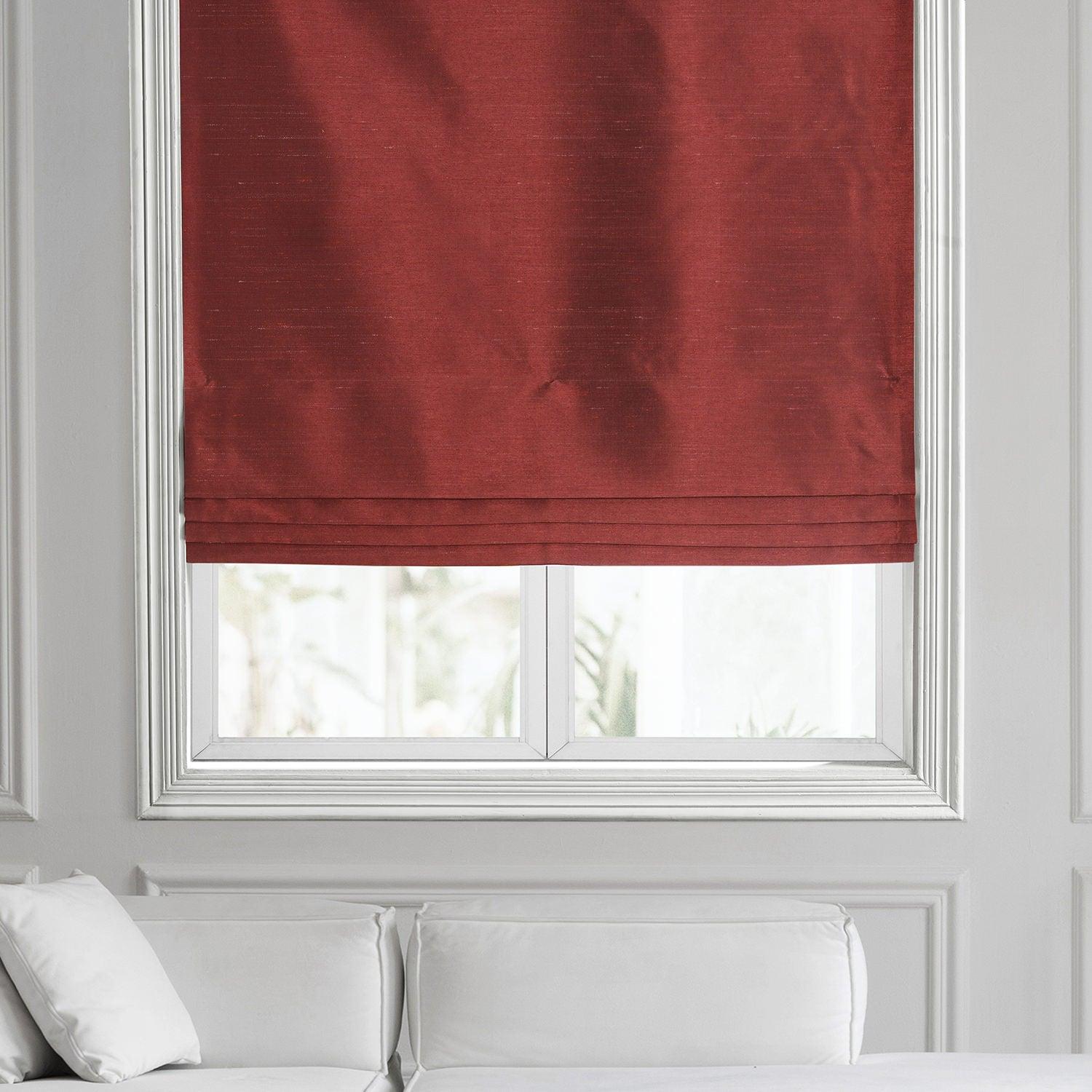 Vintage Ruby Textured Faux Dupioni Silk Roman Shade Window Treatment - Elegant Home Decor for Living Room, Bedroom & Office