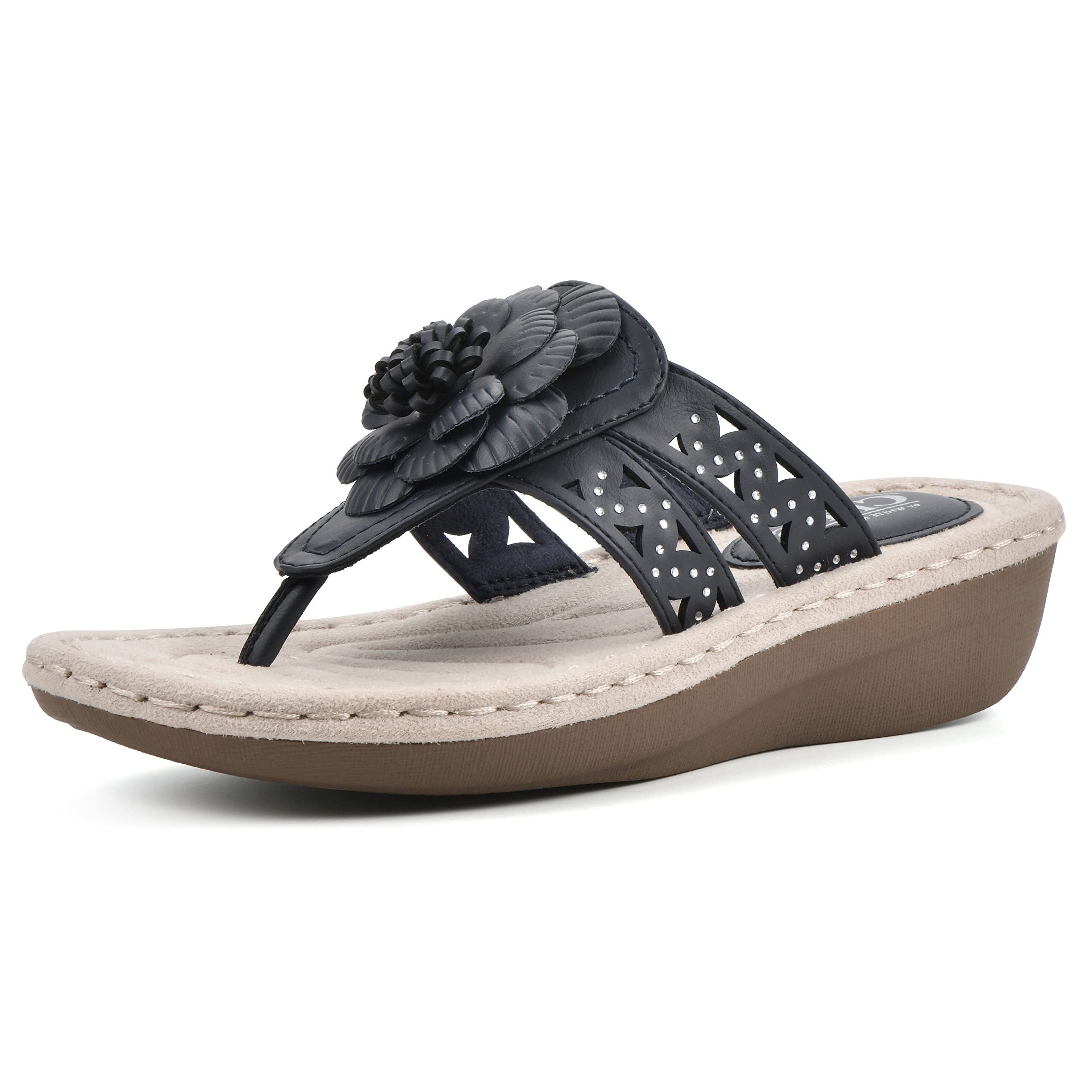 White Mountain Women's Cynthia Wedge Sandal - Comfortable Casual Summer Shoes