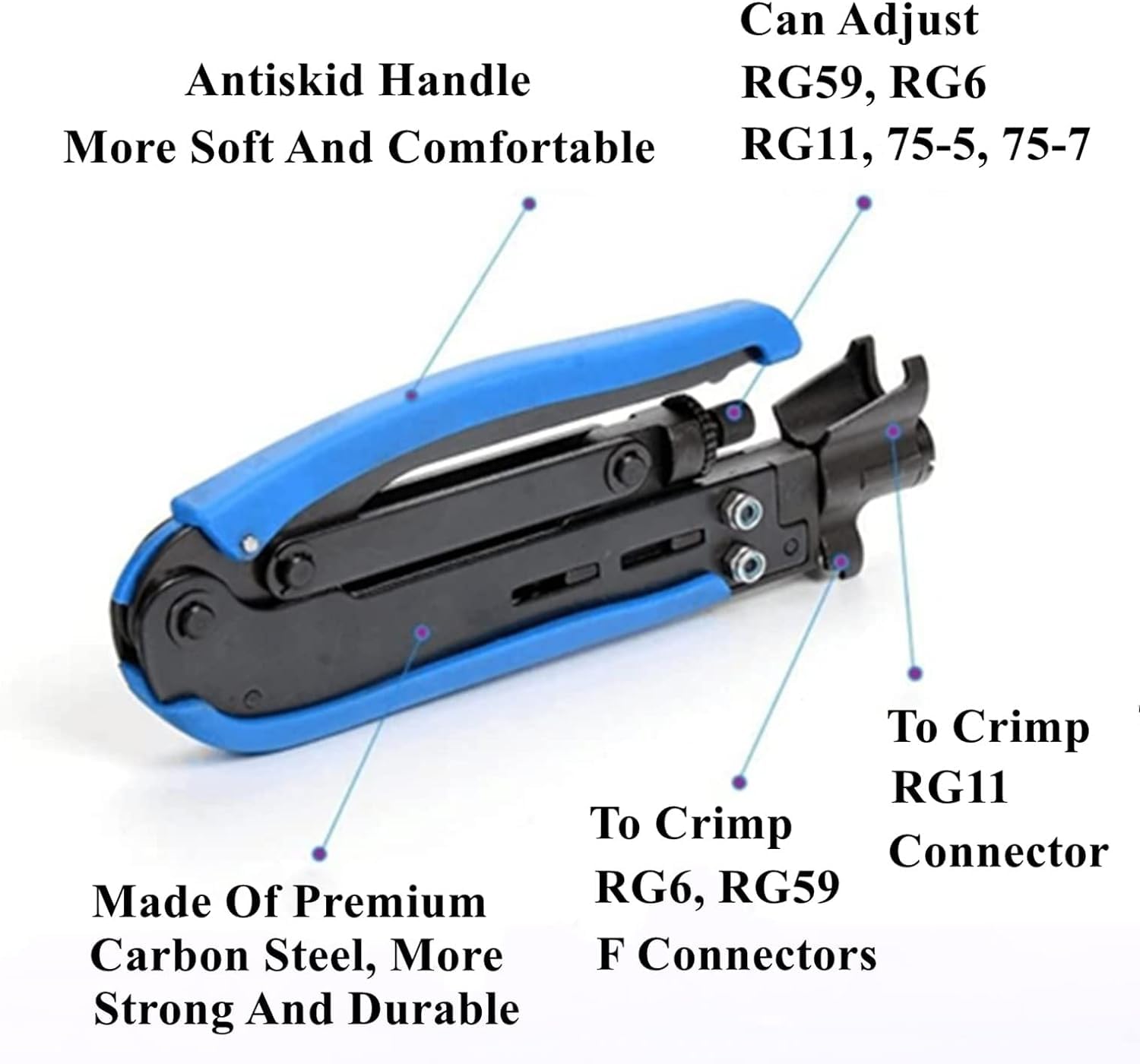 Premium RG6 RG59 RG11 Coaxial Cable Crimper & Compression Tool Kit - 75-5 75-7 Coax Stripper with 20pcs F Male & 10pcs Female to Female Connectors for Cable TV, Satellite & Internet Installation
