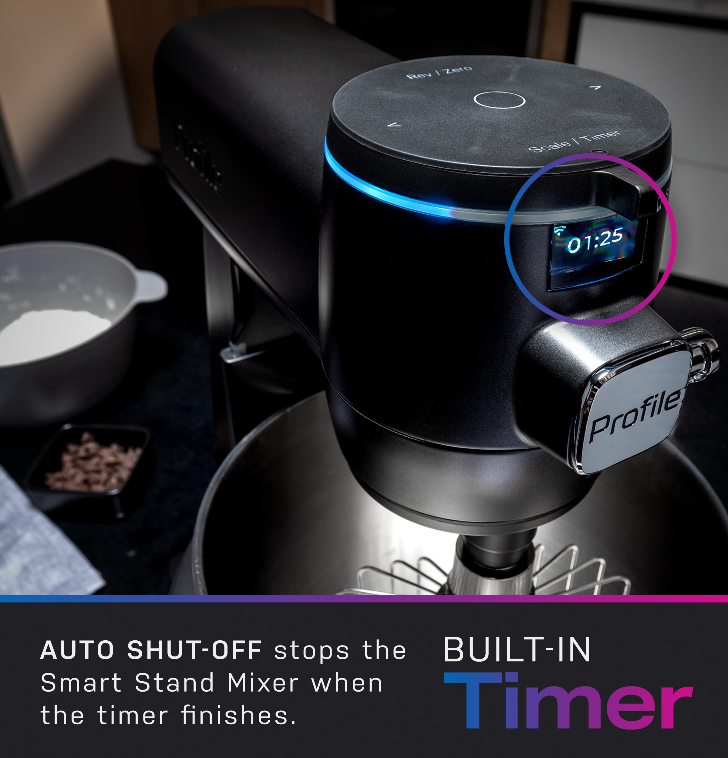 GE Profile Smart Stand Mixer with Built-In Smart Scale & Auto Sense Technology - 7qt Stainless Steel Bowl, 11 Speed Settings, Includes Dough Hook/Beater/11-Wire Whip - WiFi Connected Carbon Black Mixer for Baking Bread, Cookies & Cakes - Perfect for Home Bakers & Professional Kitchens